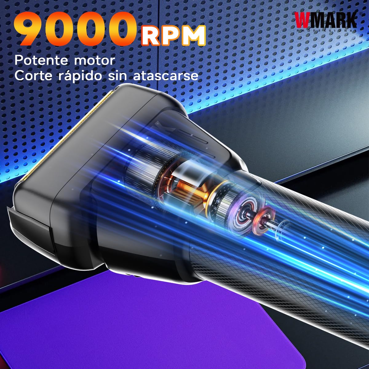 WMARK Afeitadora eléctrica para hombre, 9000RPM Maquina De Afeitar Inalámbrica, (recargable, húmeda y seca), Máquina de afeitar