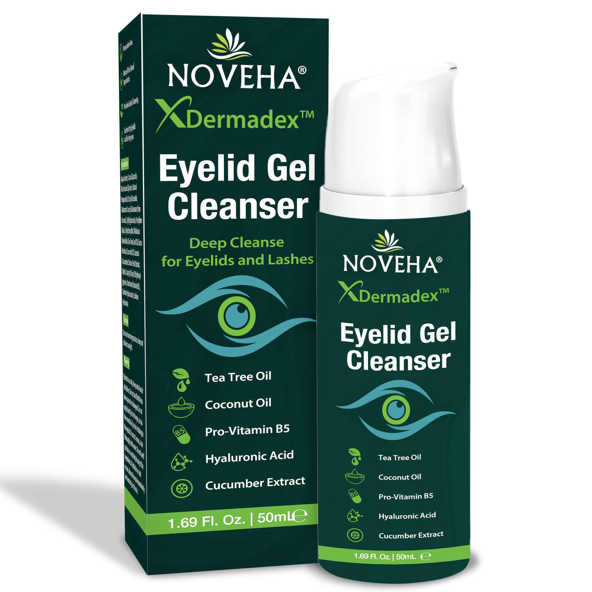 NOVEHA Demodex Gel Limpiador Extra Fuerte para Párpados - para Demodex, Mgd y Ojo Seco Con Pro-Vitamina B5, Aceite de Árbol de Té, y Ácido Hialurónico - Limpieza Suave, Alivia La Picazón Del Párpado -