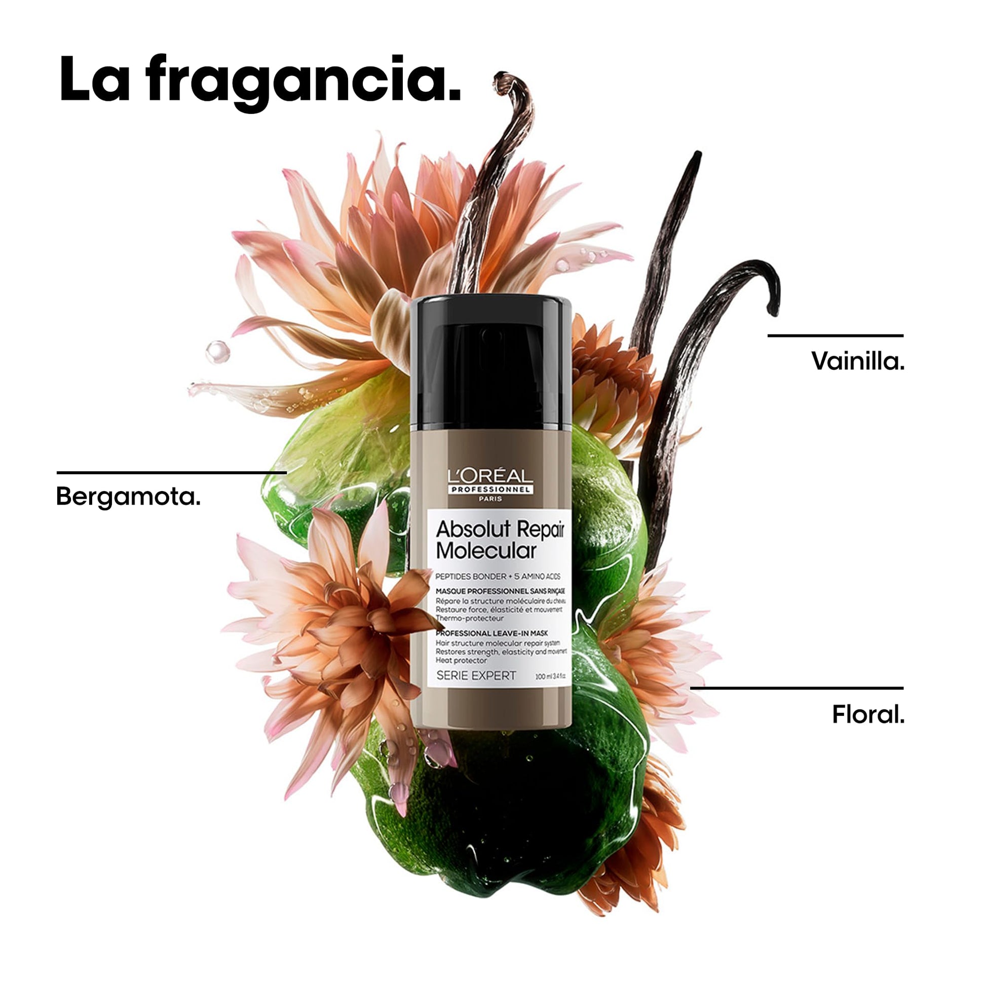 L'Oréal Professionnel Absolut Repair Molecular Mascarilla | Mascarilla sin enjuague reparadora | Protección Térmica | Efecto Anti-Frizz | Para cabello muy dañado | Con tecnología 2% reparador de péptidos + 5 aminoácidos | Repara el cabello y restaura su f