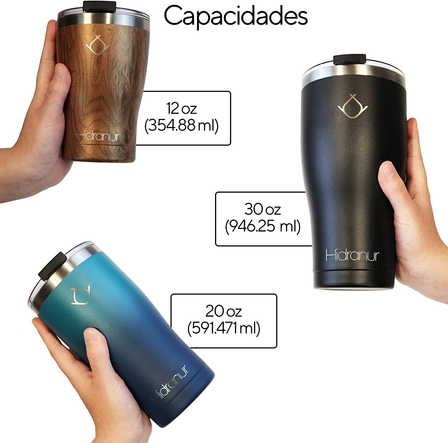 Hidranur Termo de Acero Inoxidable Doble Aislamiento Térmico, 20 oz (591.471 ml), Termo para Café, Tapa Hermética Antifugas, Popote Incluido (Negro Mármol, 20 Oz (591.471 ml))