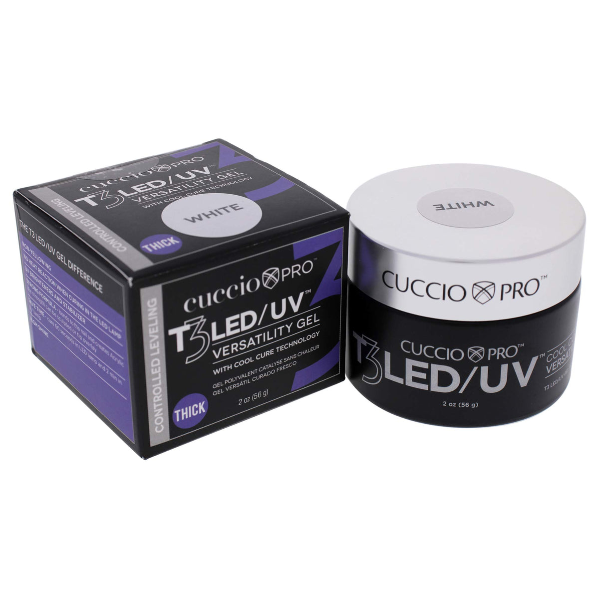 Cuccio Pro T3 LED/UV Cool Cure Versatility Gel - Controlled Levelling - Incredibly Flexible - Strong Adhesion - Thick Viscosity - Fast Application - Quick Cure - White - 56 G Nail Gel