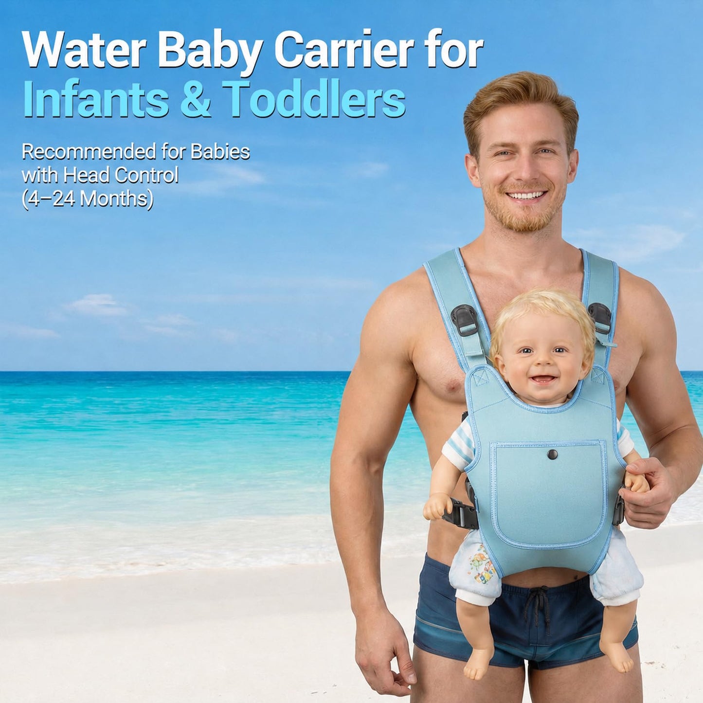 Portabebés de neopreno para bebés recién nacidos a niños, ergonómico e impermeable para el pecho con correas ajustables, transpirable y ligero, equipo de uso para verano, piscina, natación y playa