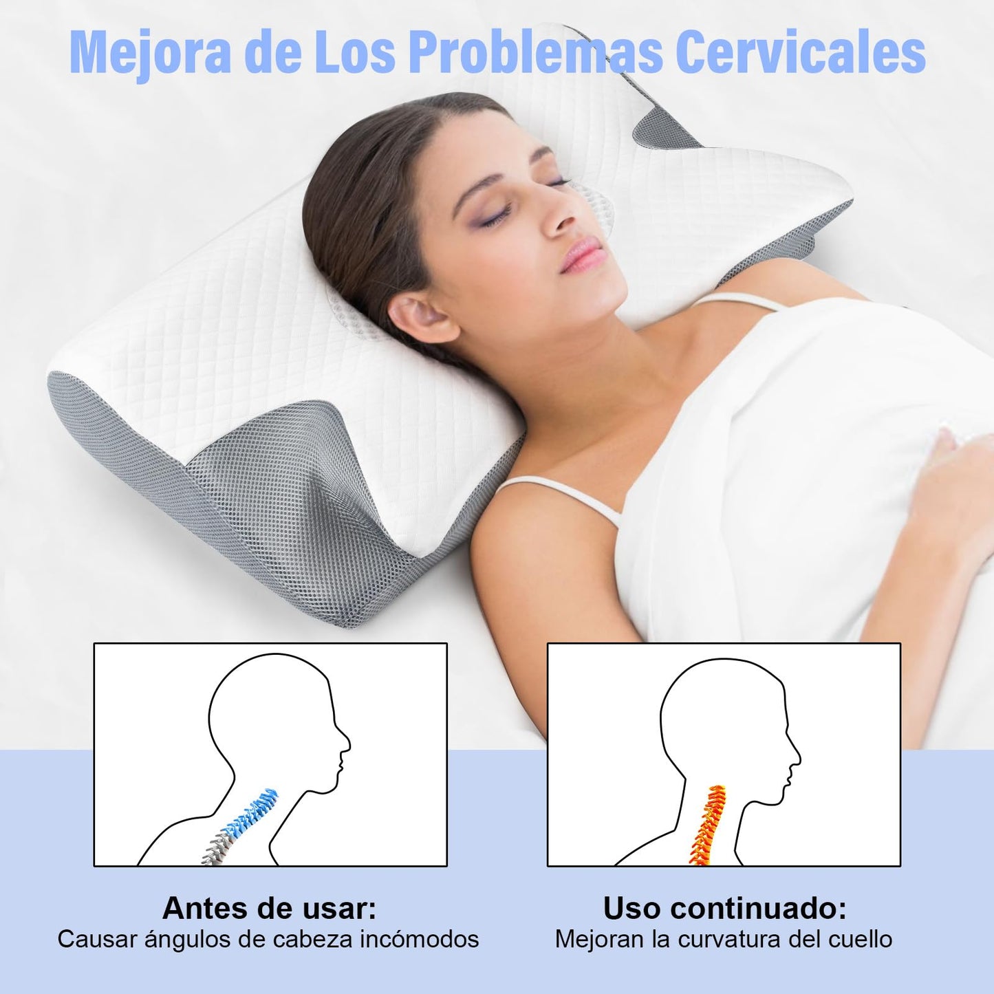 KIROGILY Almohada Memory Foam, Almohadas Ortopedica Cervical Pueden Aliviar el Dolor, Almohada Ergonómica para Personas Que Dormir de Lado, Boca Arriba o Boca Abajo, con Fundas de Almohada