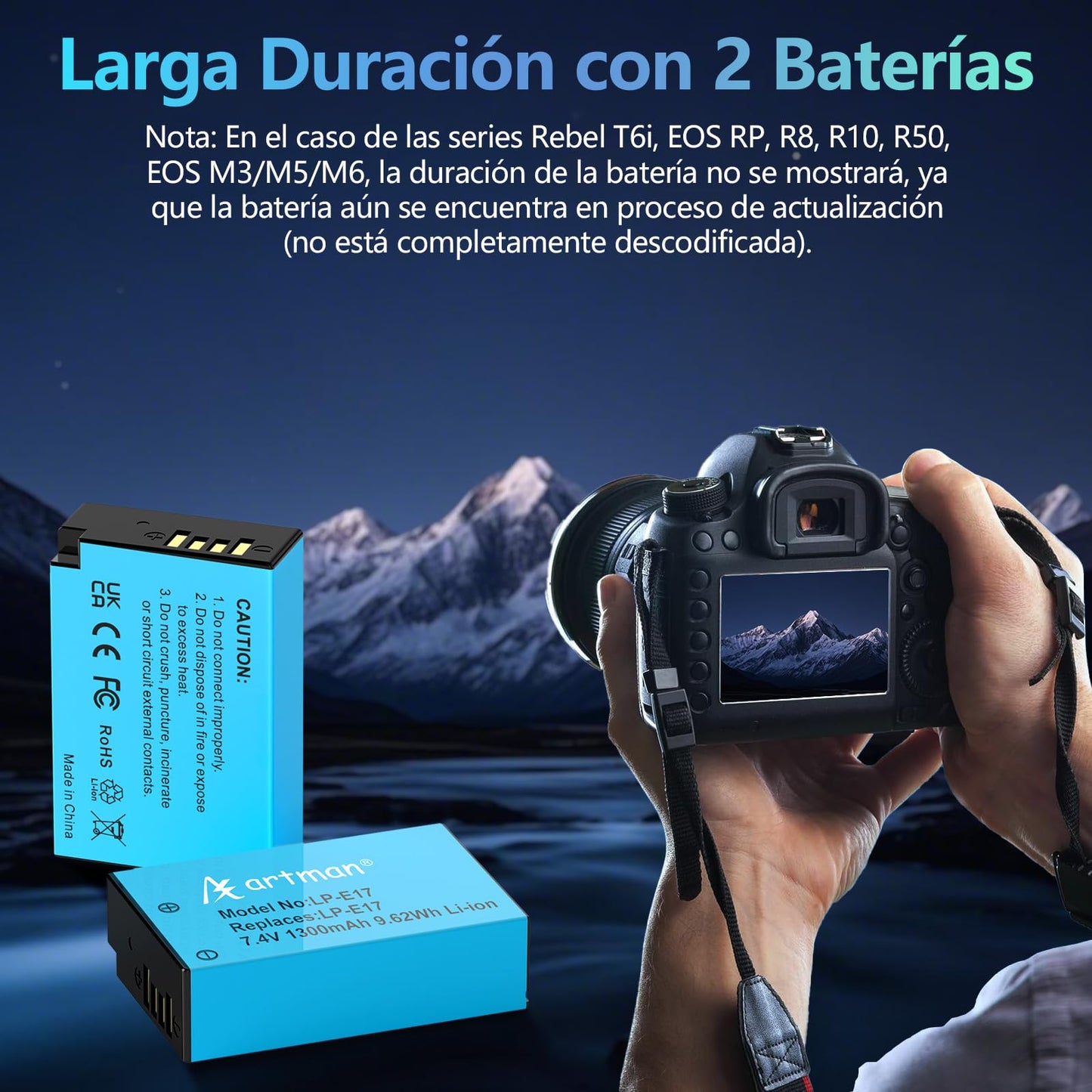 Artman 2-Pack LP-E17 Baterías y Cargador Rápido Dual USB para Canon EOS R50 RP R10 R8,Rebel T8i, T7i, T6i, T6s, SL2, SL3, EOS M3, M5, M6, EOS 200D, 77D, 750D, 760D, 800D, 8000D, Cámara réflex digital
