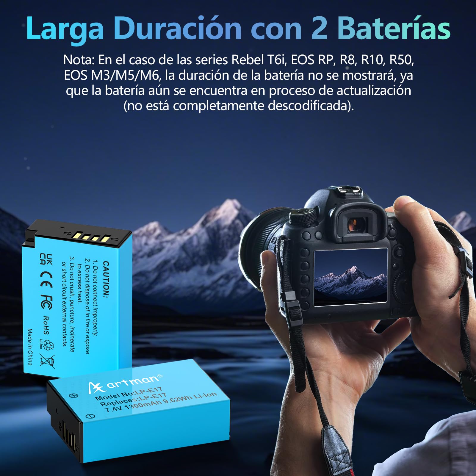 Artman 2-Pack LP-E17 Baterías y Cargador Rápido Dual USB para Canon EOS R50 RP R10 R8,Rebel T8i, T7i, T6i, T6s, SL2, SL3, EOS M3, M5, M6, EOS 200D, 77D, 750D, 760D, 800D, 8000D, Cámara réflex digital