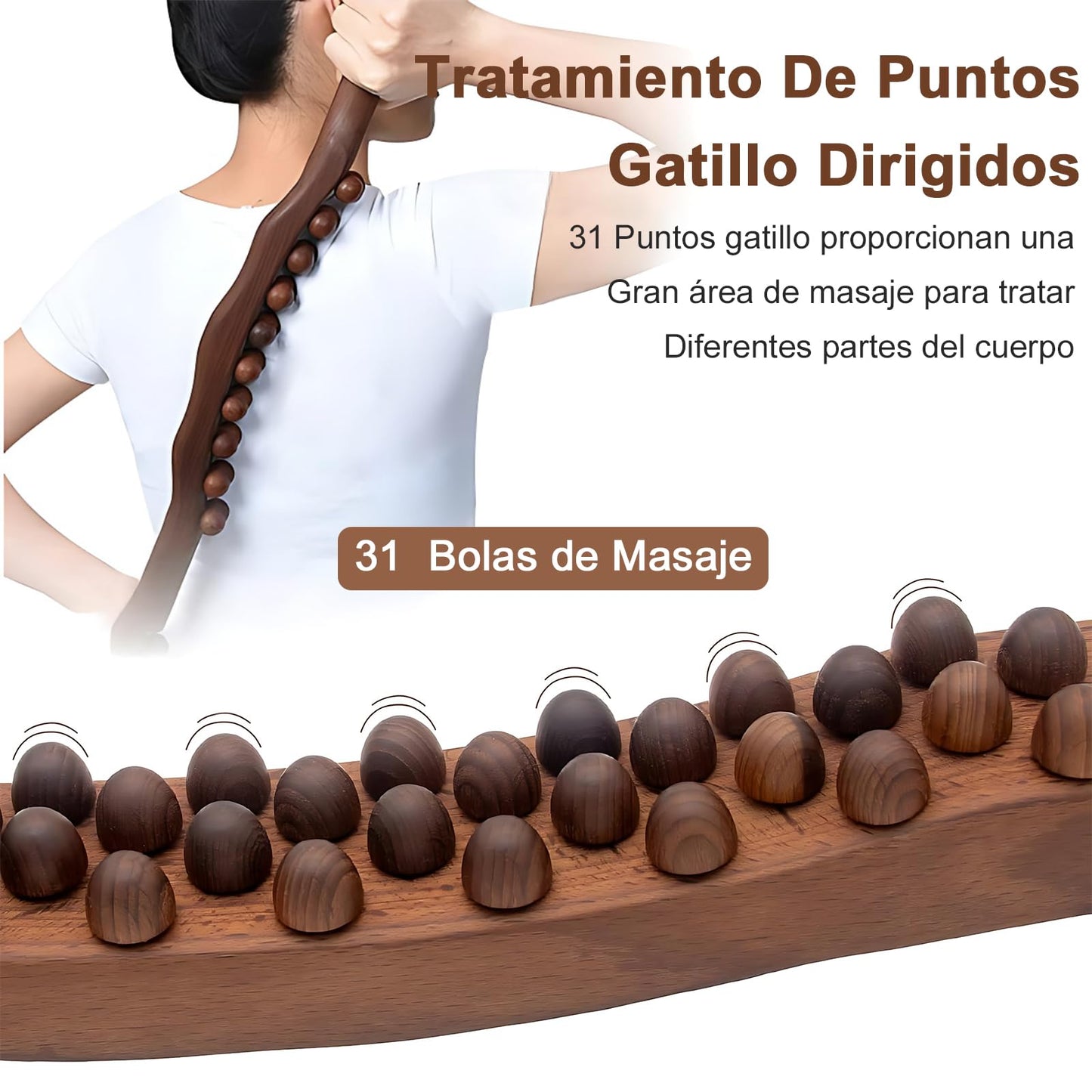 Herramienta de Masaje Gua Sha de Madera, 31 Beads Scraping Massage Bar, Masaje muscular Barra, Adecuado para la espalda, El abdomen y los hombros de todo el cuerpo para aliviar el dolor muscular