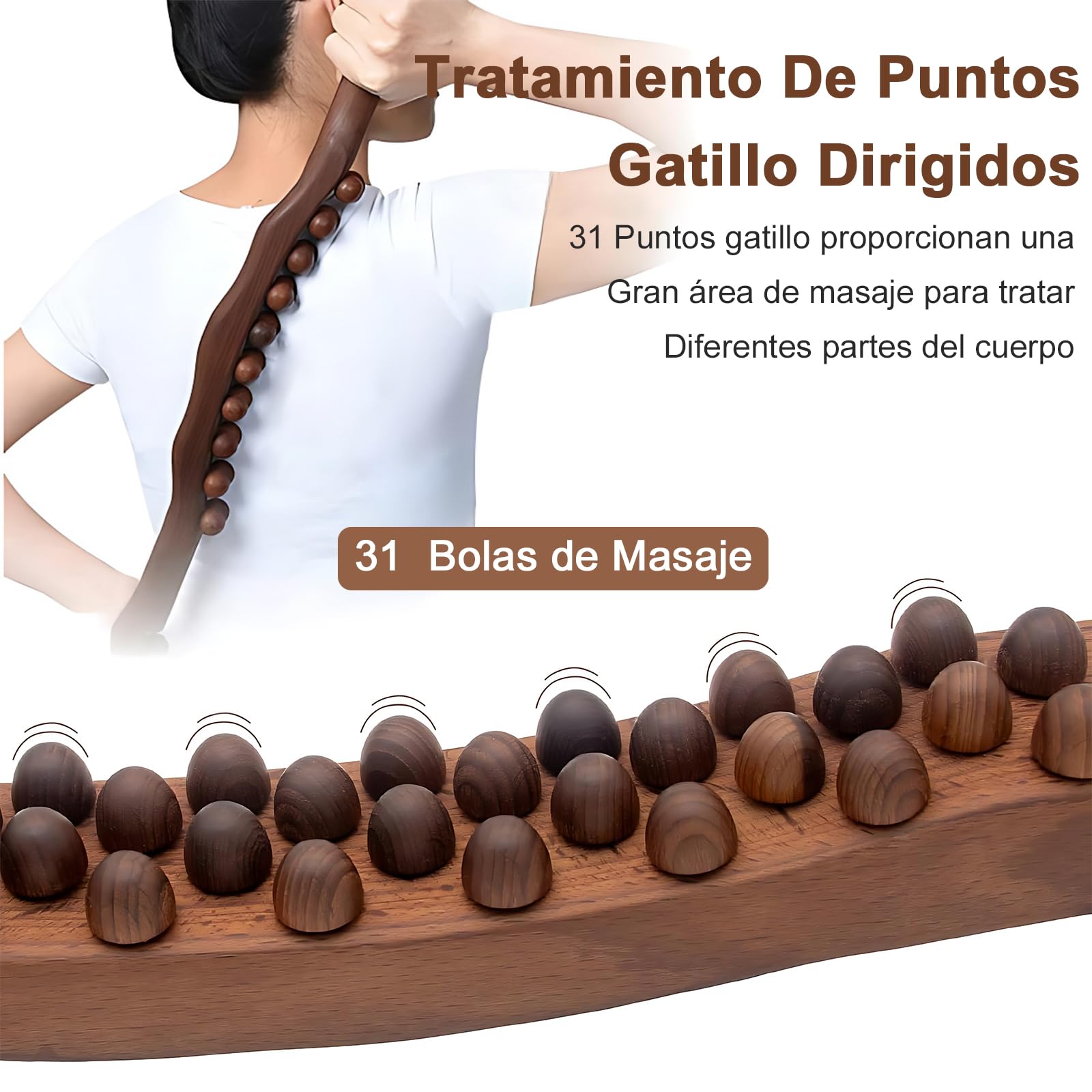 Herramienta de Masaje Gua Sha de Madera, 31 Beads Scraping Massage Bar, Masaje muscular Barra, Adecuado para la espalda, El abdomen y los hombros de todo el cuerpo para aliviar el dolor muscular