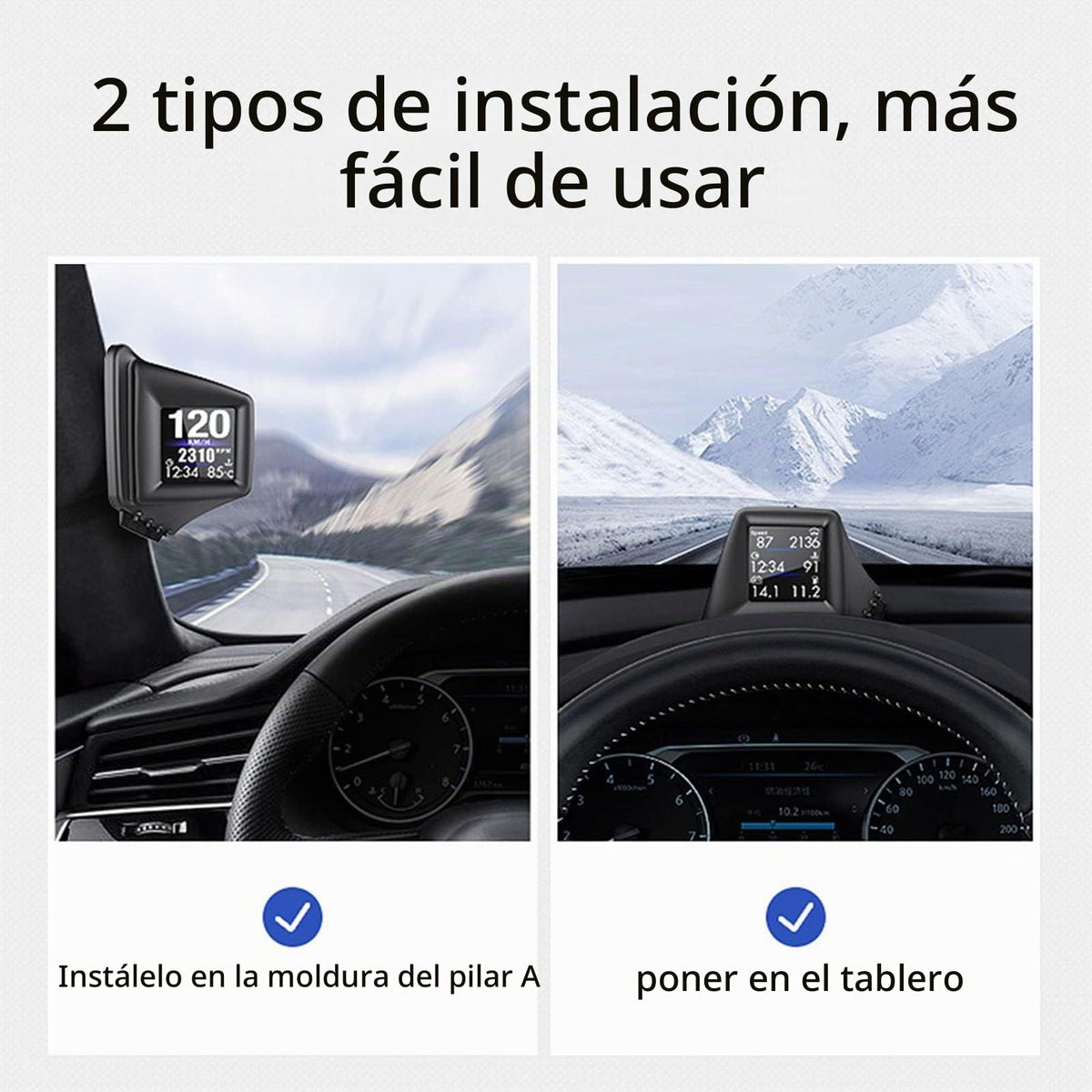 Head Up Display Car HUD P8 OBDII y Sistema Dual GPS Instalación en Pilar A