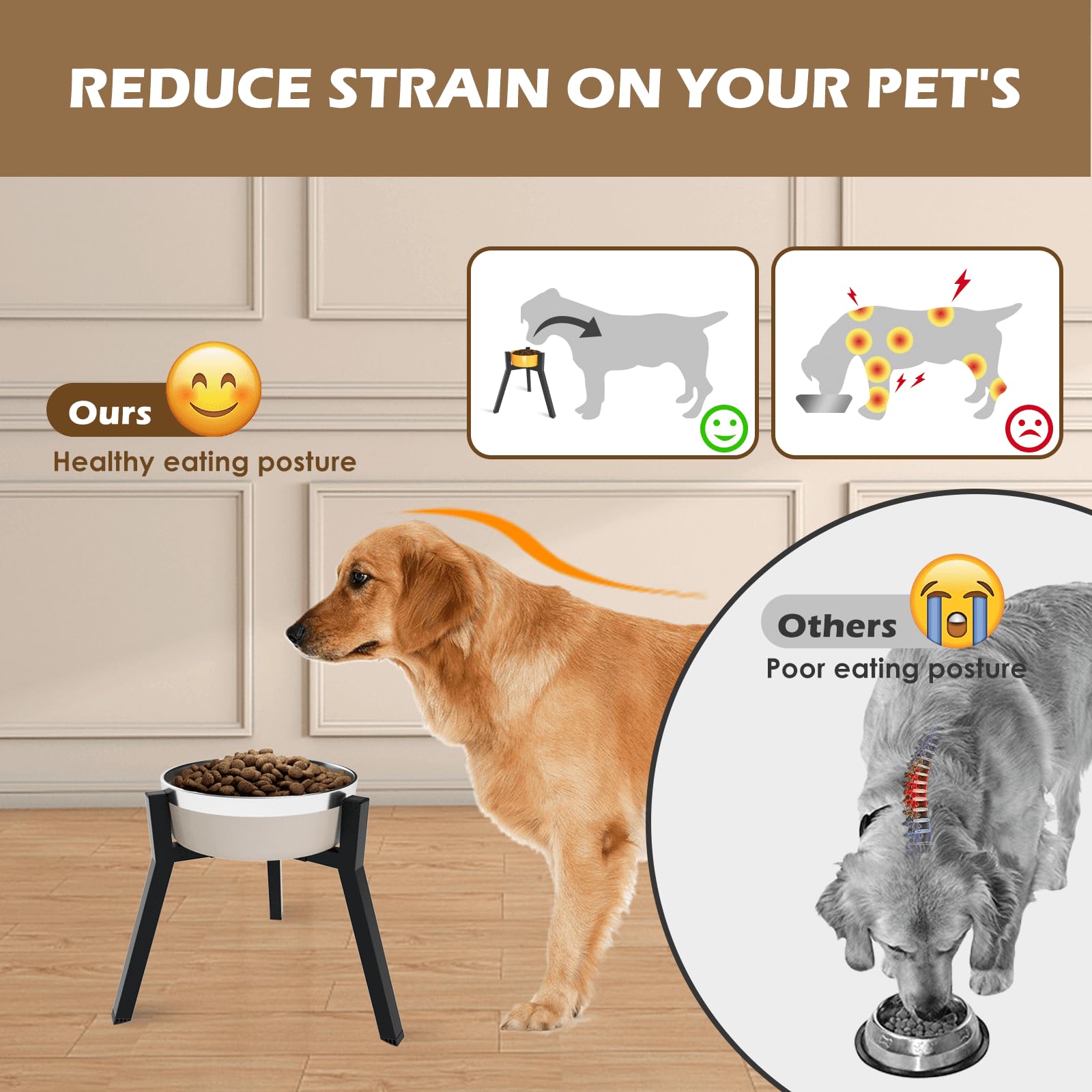 Soporte Ajustable para Cuencos para Perros TIDANT Negro de Metal