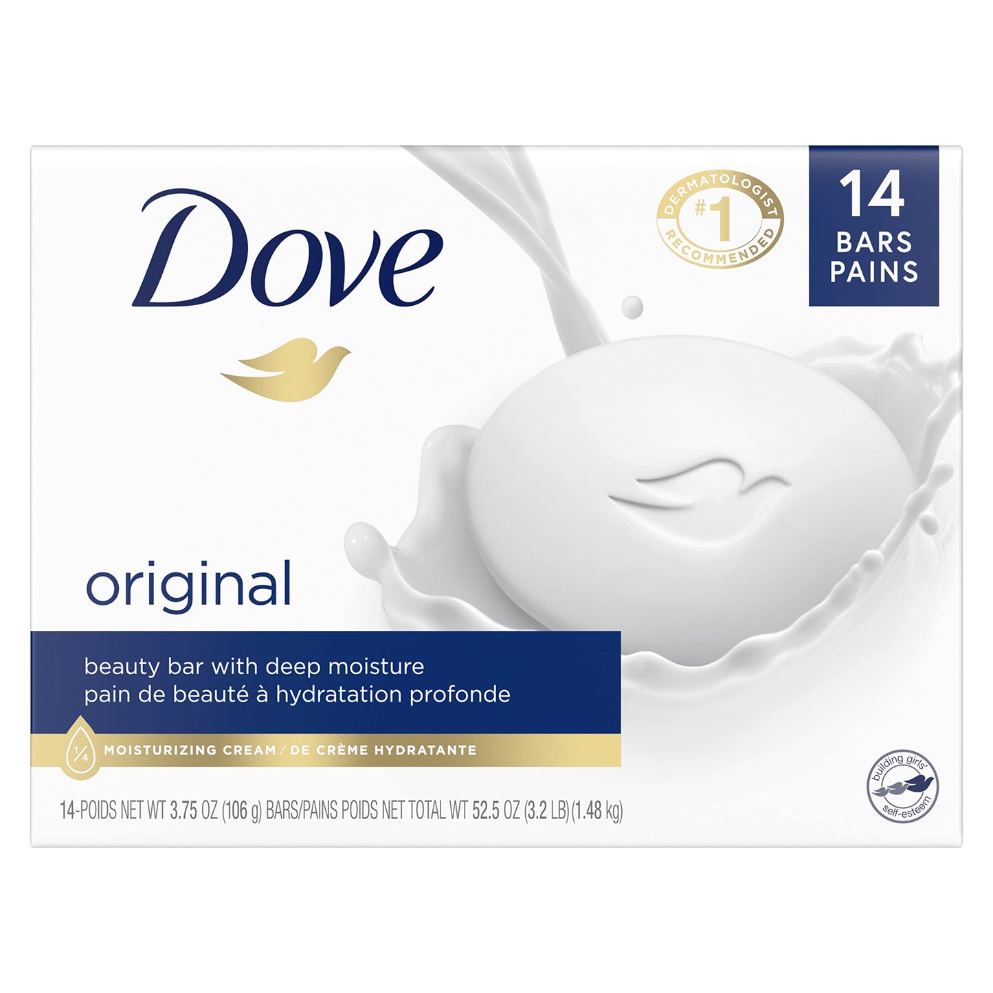 Dove Beauty Bar Gentle Skin Cleanser Moisturizing for Gentle Soft Skin Care Original Made With 1/4 Moisturizing Cream, 3.75 Ounce (Pack of 14)