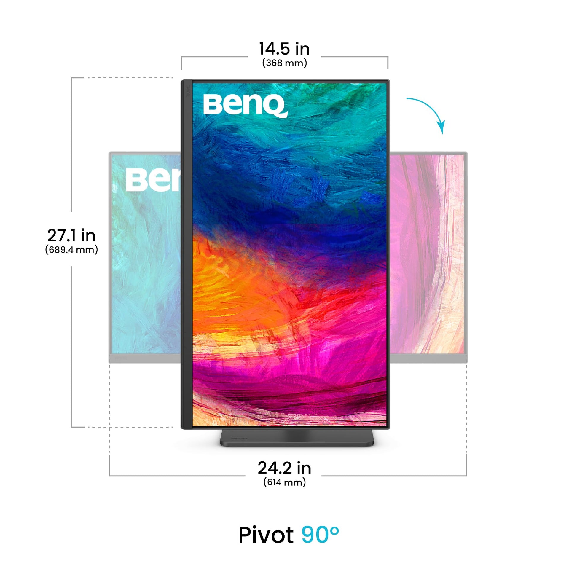 BenQ Monitor PD2706QN 27" 2K QHD (2560x1440) para diseñadores, IPS, 95% P3, 100% sRGB/Rec.709, USB-C, 100 Hz, calibración por Software, Panel Nano Mate antirreflejo, Altura Ajustable.