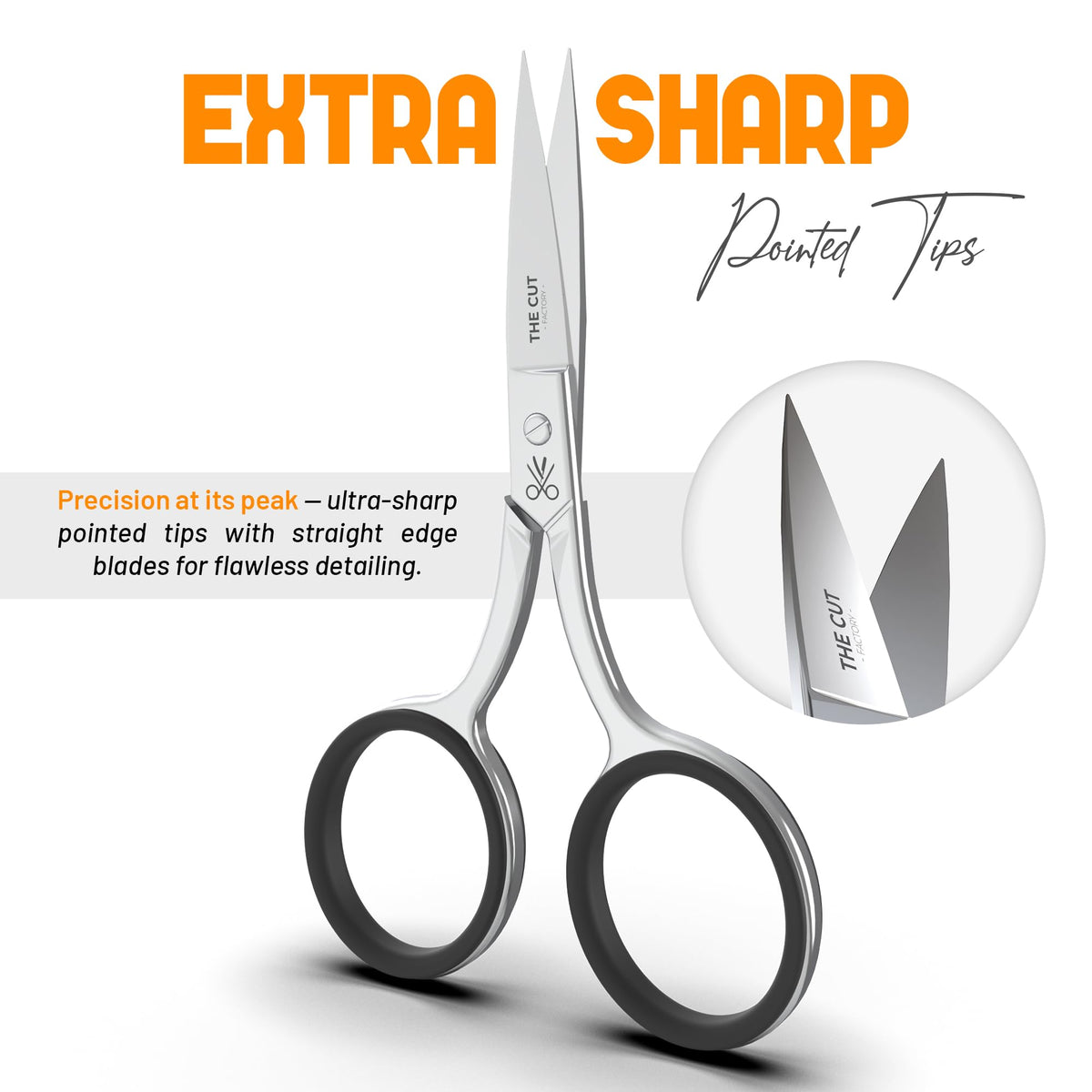 The Cut Factory- 4" Top of The Line Facial Hair Scissors For Men Women - Eyebrow Scissors Grooming Scissors Mustache, Nose, Beard, Eyebrows, Eyelashes Hair Scissors (Bright Polished)