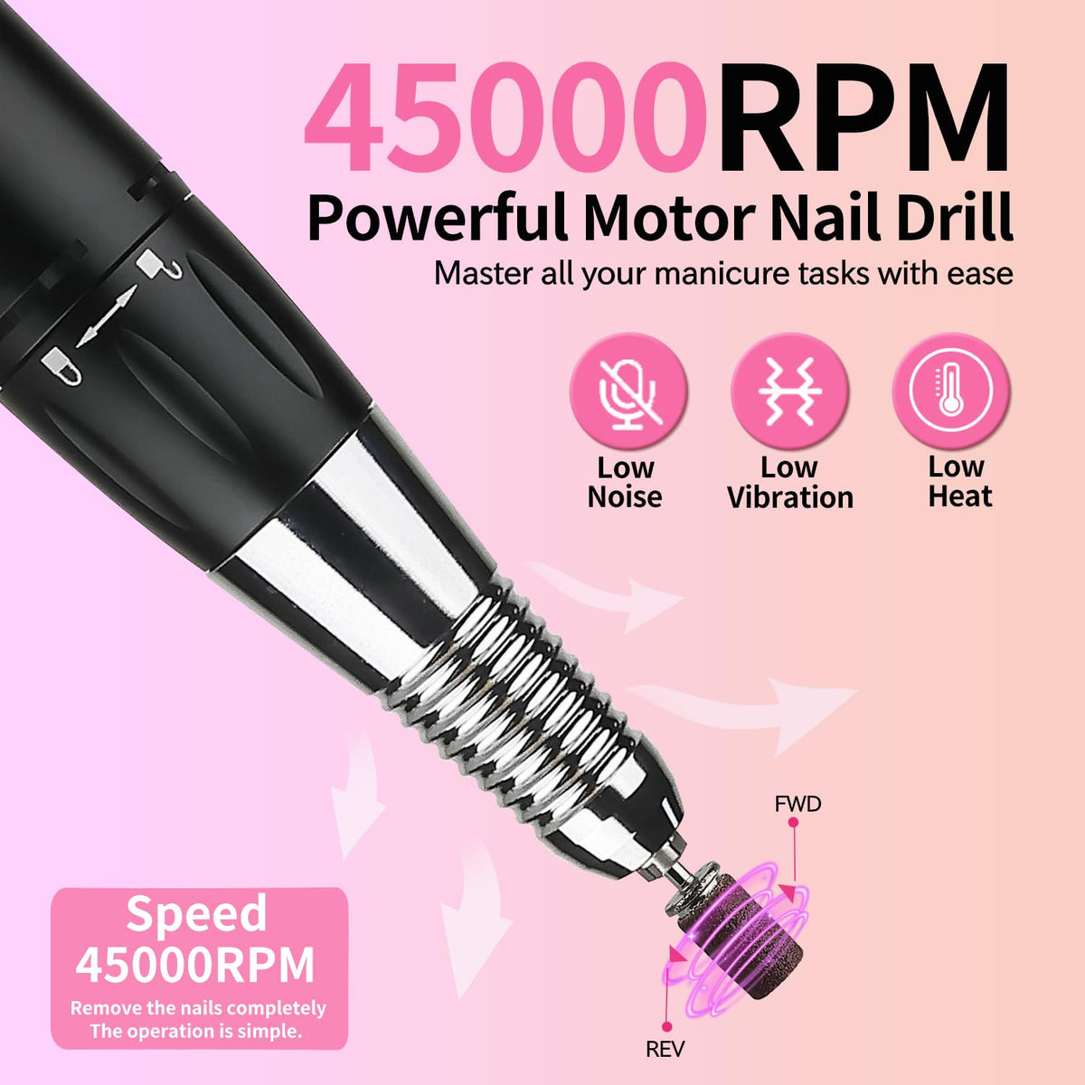 Taladro de Uñas Eléctrico Profesional Mbllaie 45000 RPM Inalámbrico Recargable