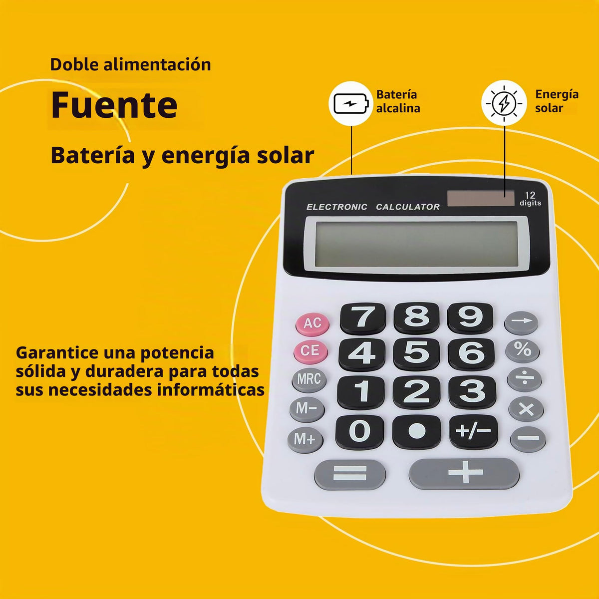 Calculadora de Computadora Lily' Home Jumbo Negro con Visor LCD Grande y Doble Potencia Solar