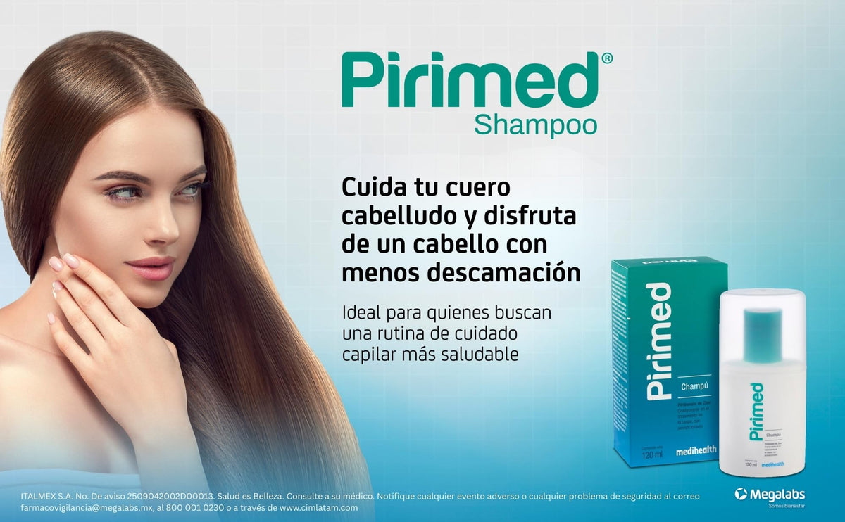 Pirimed Champú | tratamiento anticaspa | coadyuvante en el tratamiento de la caspa | frasco con 120ml