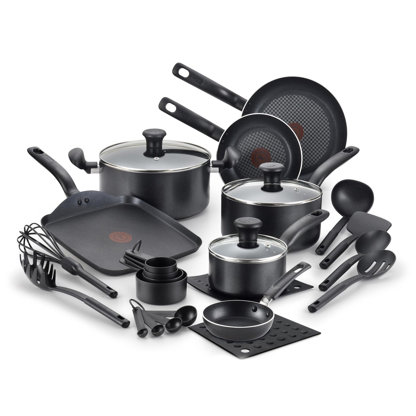 Batería de Cocina T-fal Negro con Antiadherente Easy Glide y Termo Señal
