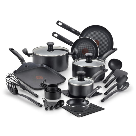 Batería de Cocina T-fal Negro con Antiadherente Easy Glide y Termo Señal