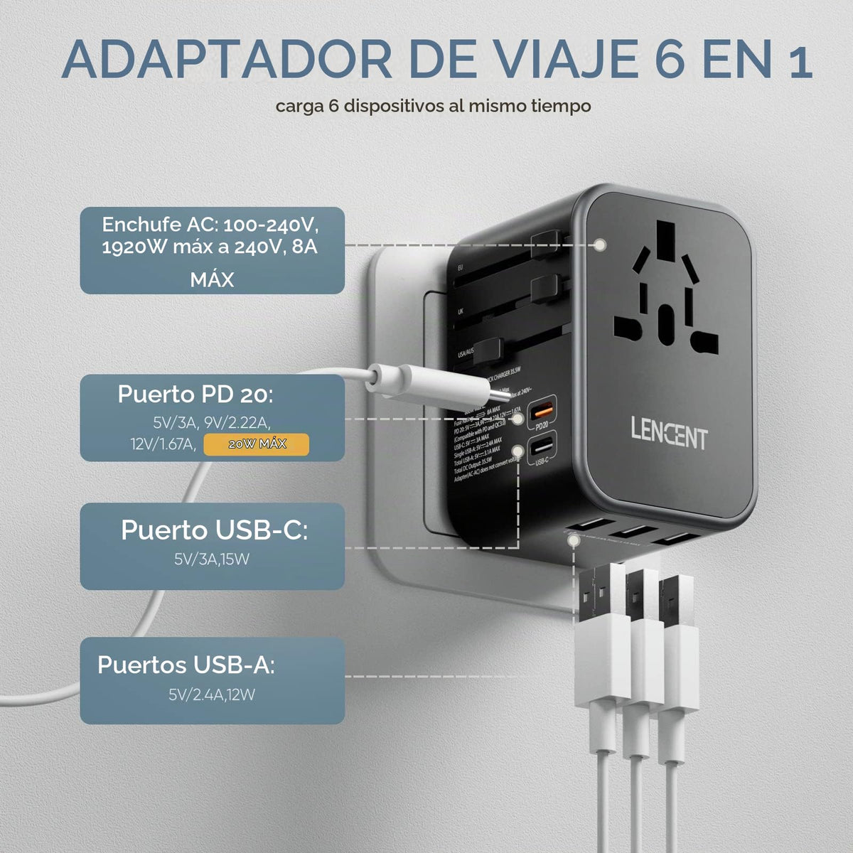 Adaptador de Viaje LENCENT Internacional