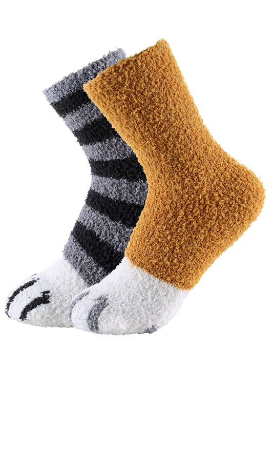 CutiePlusU - Calcetines de forro polar de coral para mujer, mullidos y acogedores calcetines de felpa para invierno, paquete de 2, Sólido + rayas, Large