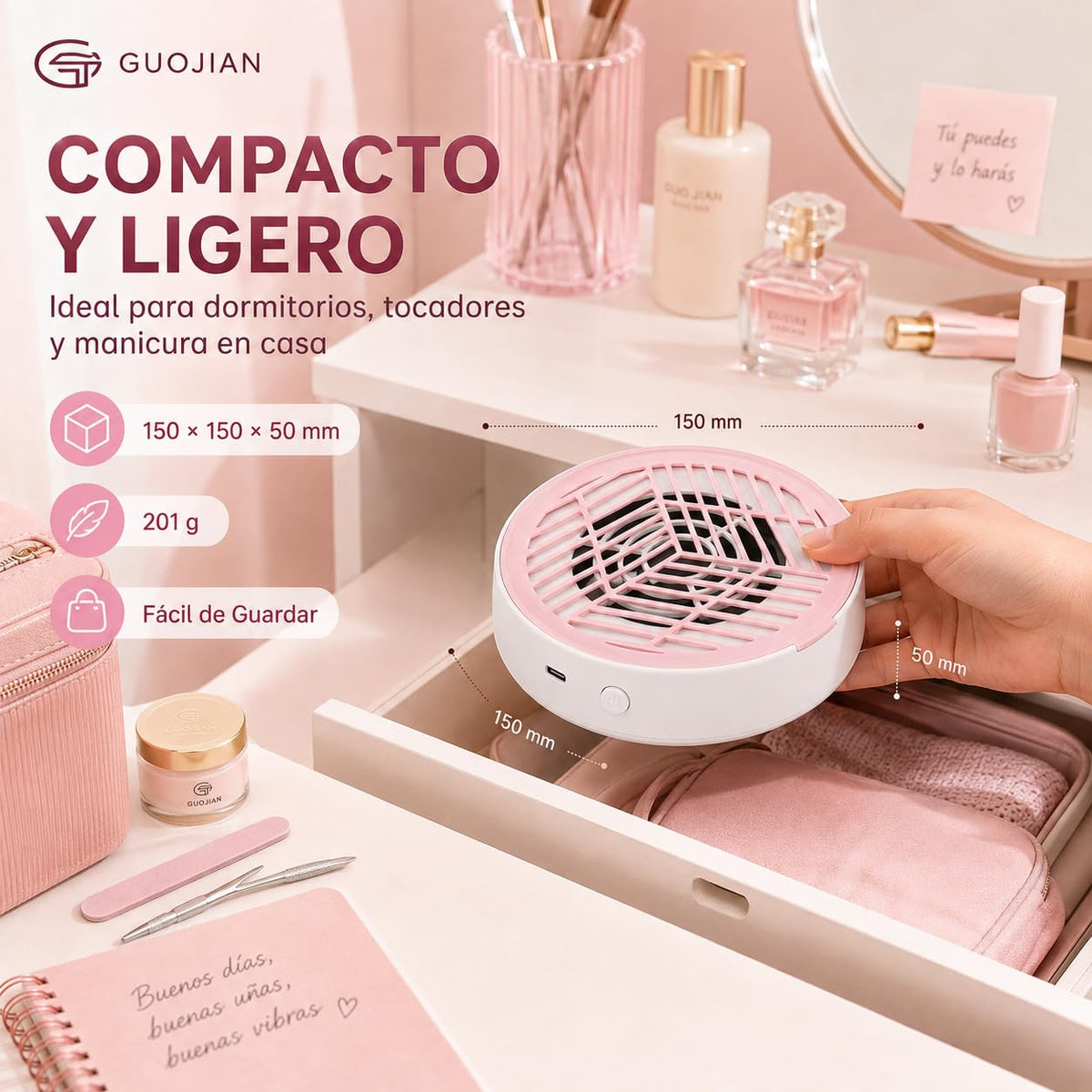 Colector de Polvo de Uñas GUOJIAN Blanco con Aspiradora Profesional y Filtros Desechables