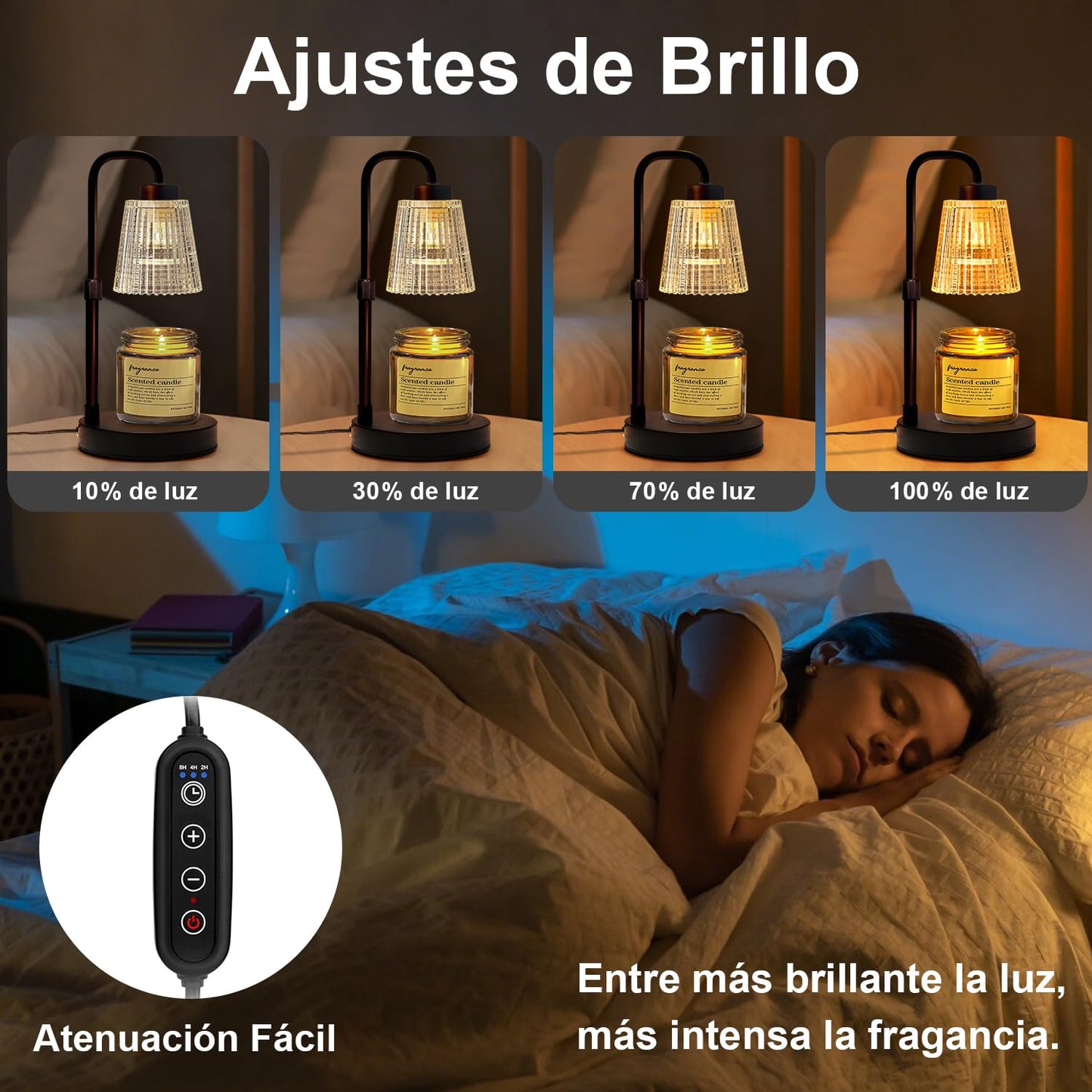 Lámpara para Velas Aromáticas con Temporizador y Regulación de Brillo, Altura Ajustable, Regalo para Nuevo Hogar, Decoración de Habitación, Lámpara Calentadora de Velas con 2 Bombillas