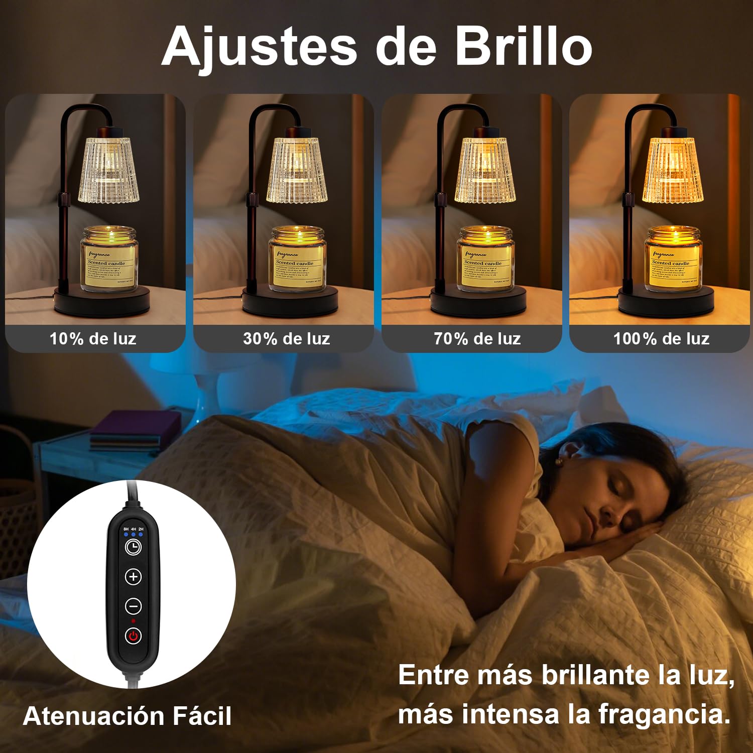 Lámpara para Velas Aromáticas con Temporizador y Regulación de Brillo, Altura Ajustable, Regalo para Nuevo Hogar, Decoración de Habitación, Lámpara Calentadora de Velas con 2 Bombillas