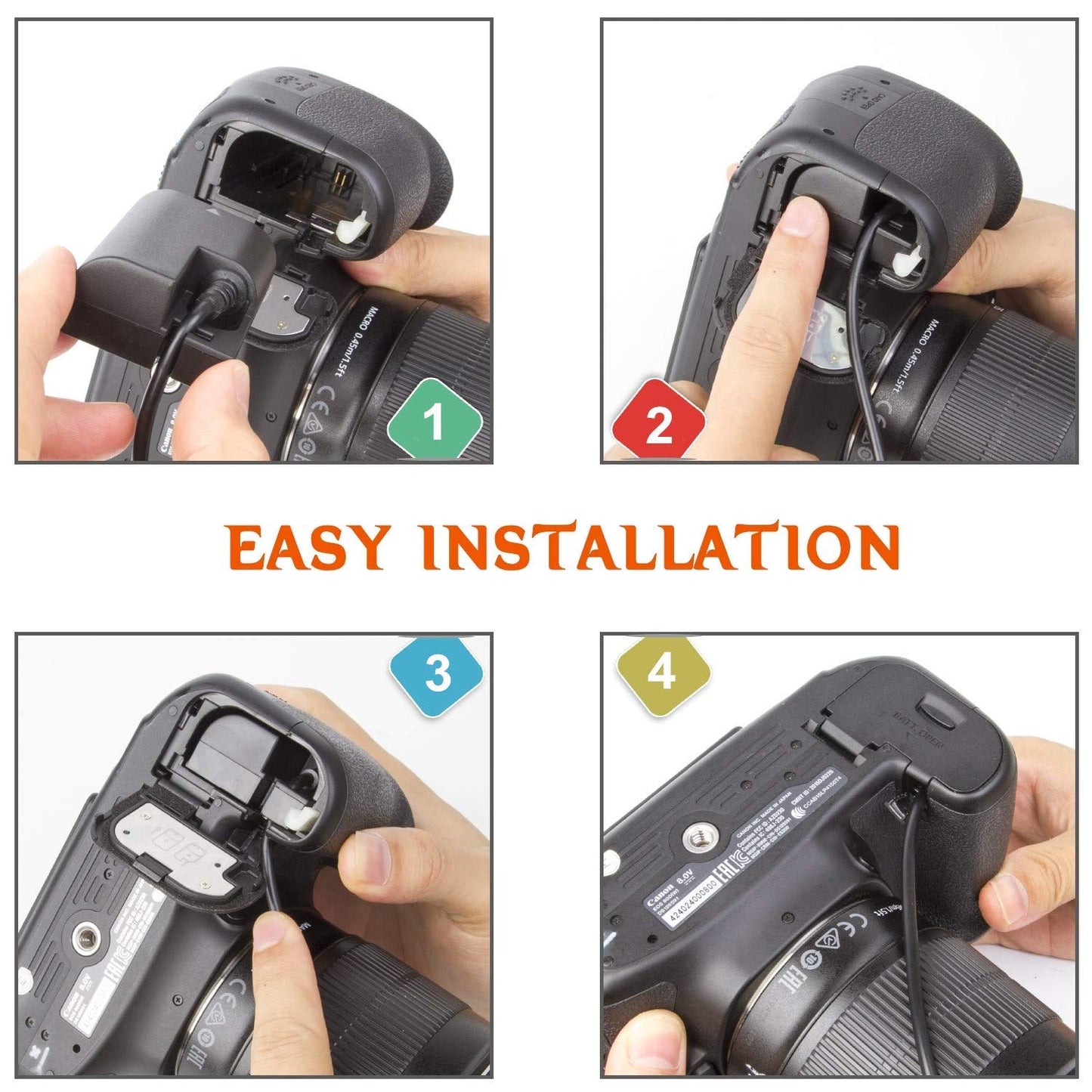 Kimaru ACK-E6 DR-E6 DC Coupler LP-E6 LP-E6N Batería ficticia AC Adaptador de corriente Kit para cámaras Canon EOS R R5 R6 R6II R7, 80D 70D 60D 90D, 5D Mark II III IV, 6D 7D, 6D Mark II, 7D Mark II
