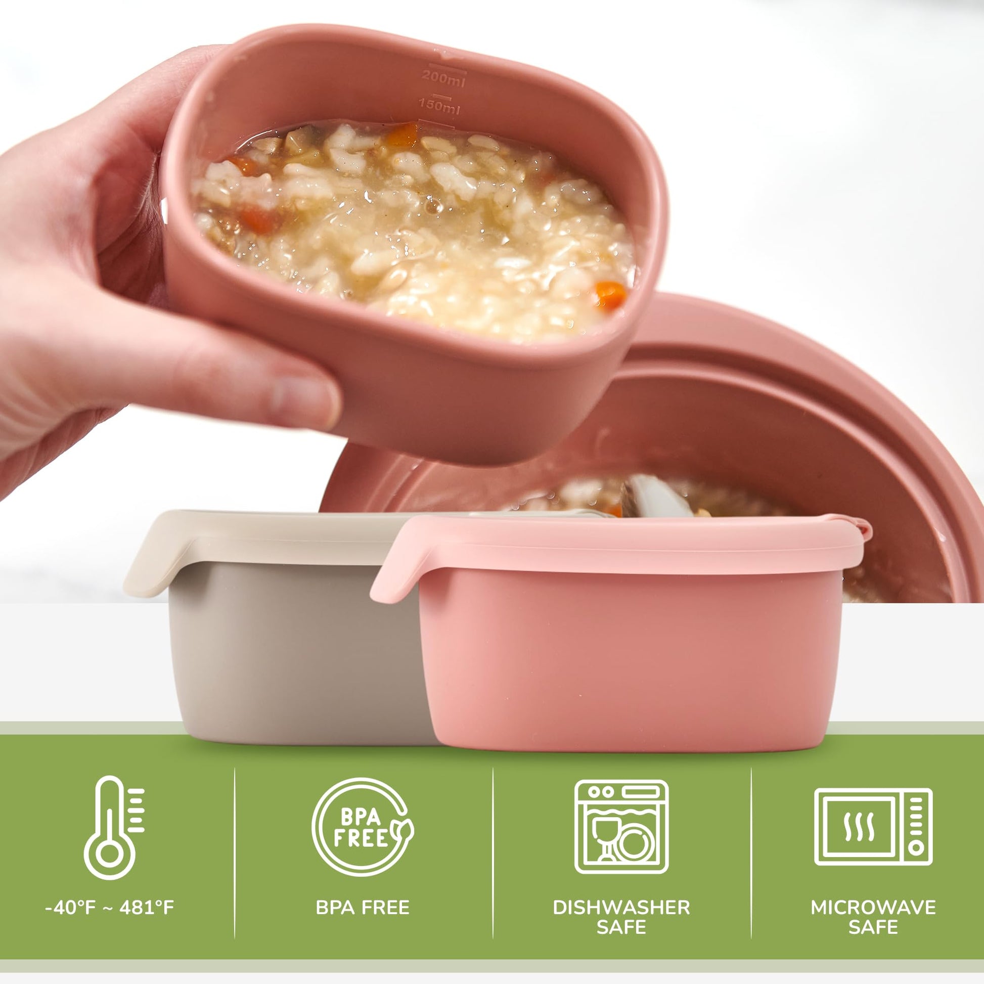 Firgi - Recipientes de silicona de almacenamiento de alimentos para bebés con tapa hermética, sin BPA, a prueba de fugas, aptos para microondas y lavaplatos, recipientes reutilizables para aperitivos