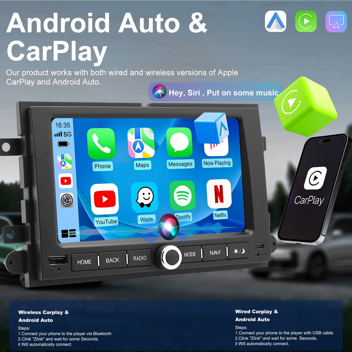 Radio de Coche Pantalla Táctil 7 Pulgadas Carplay WiFi 5G Cámara