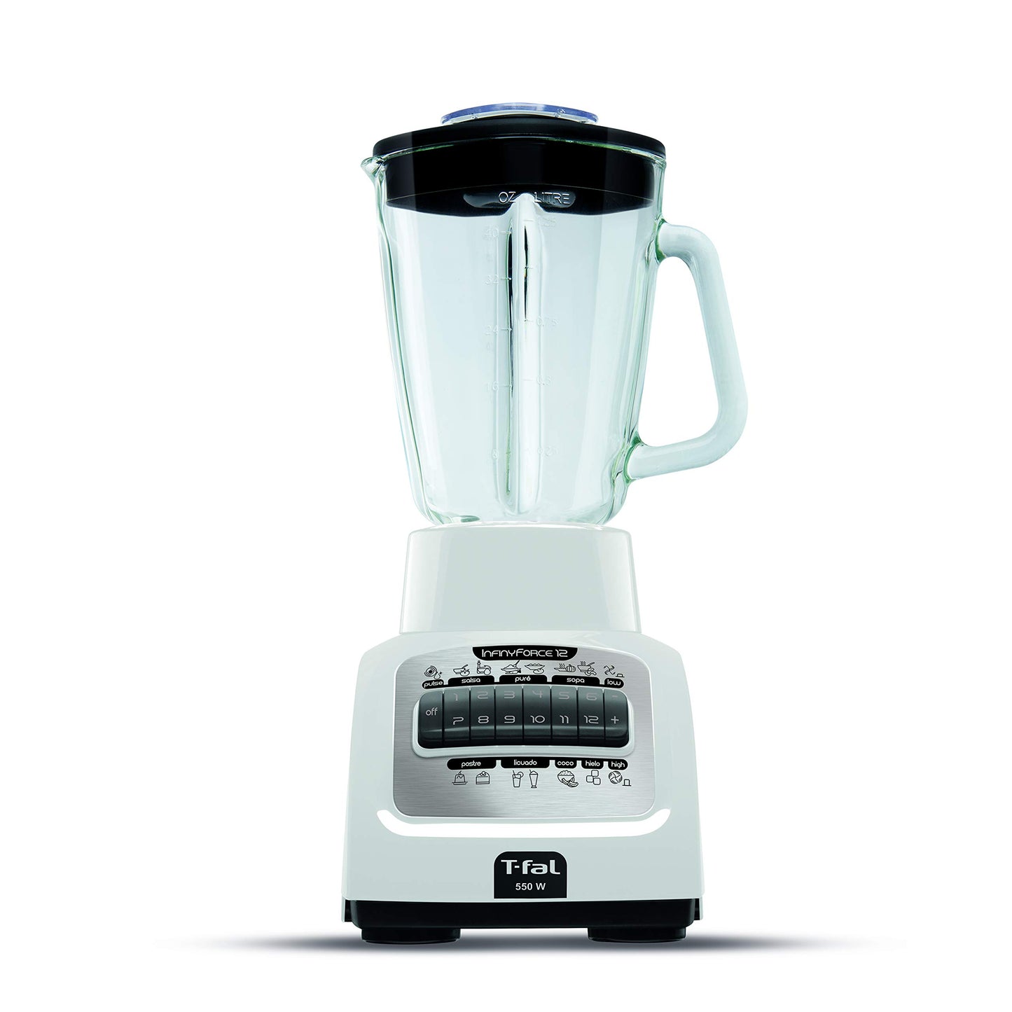 Licuadora T-Fal InfinyForce Azul con 12 Funciones y Vaso de Vidrio Termo Resistente