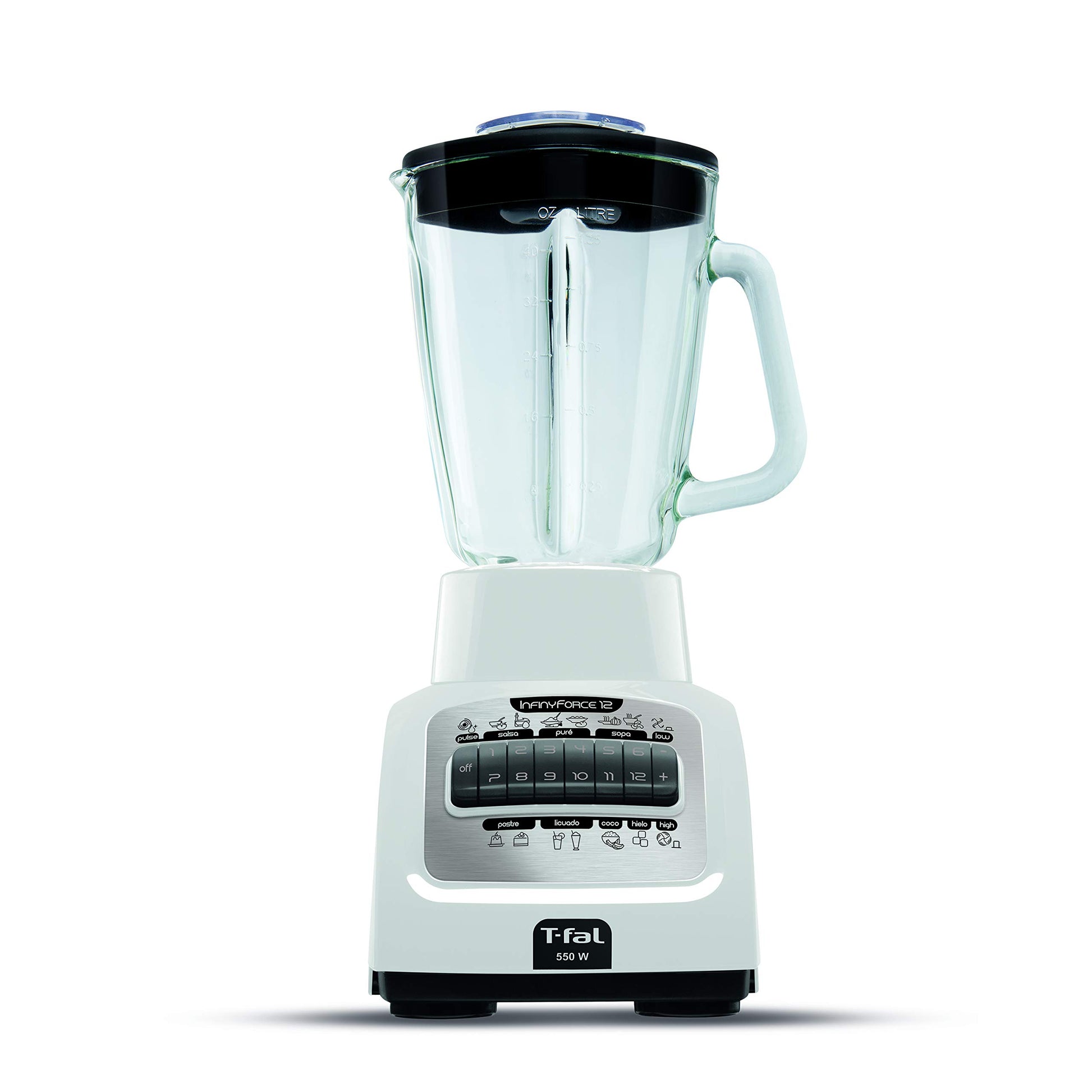 Licuadora T-Fal InfinyForce Azul con 12 Funciones y Vaso de Vidrio Termo Resistente