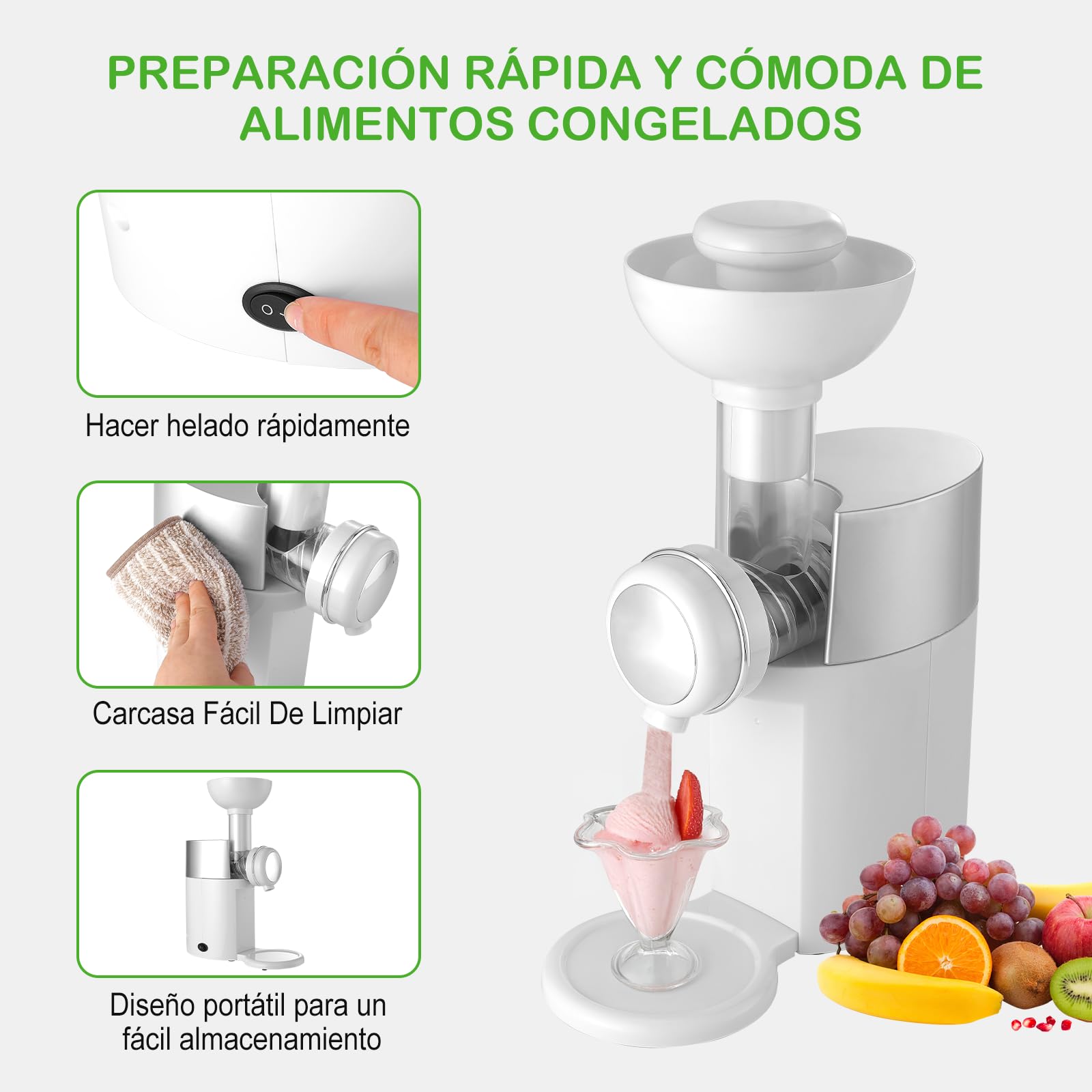 Maquina de Helados, OUDAR Maquina para Hacer Helados Electrico, Máquina de Helados con Instrucciones de Uso, Ice Cream Maker. (Blanco)