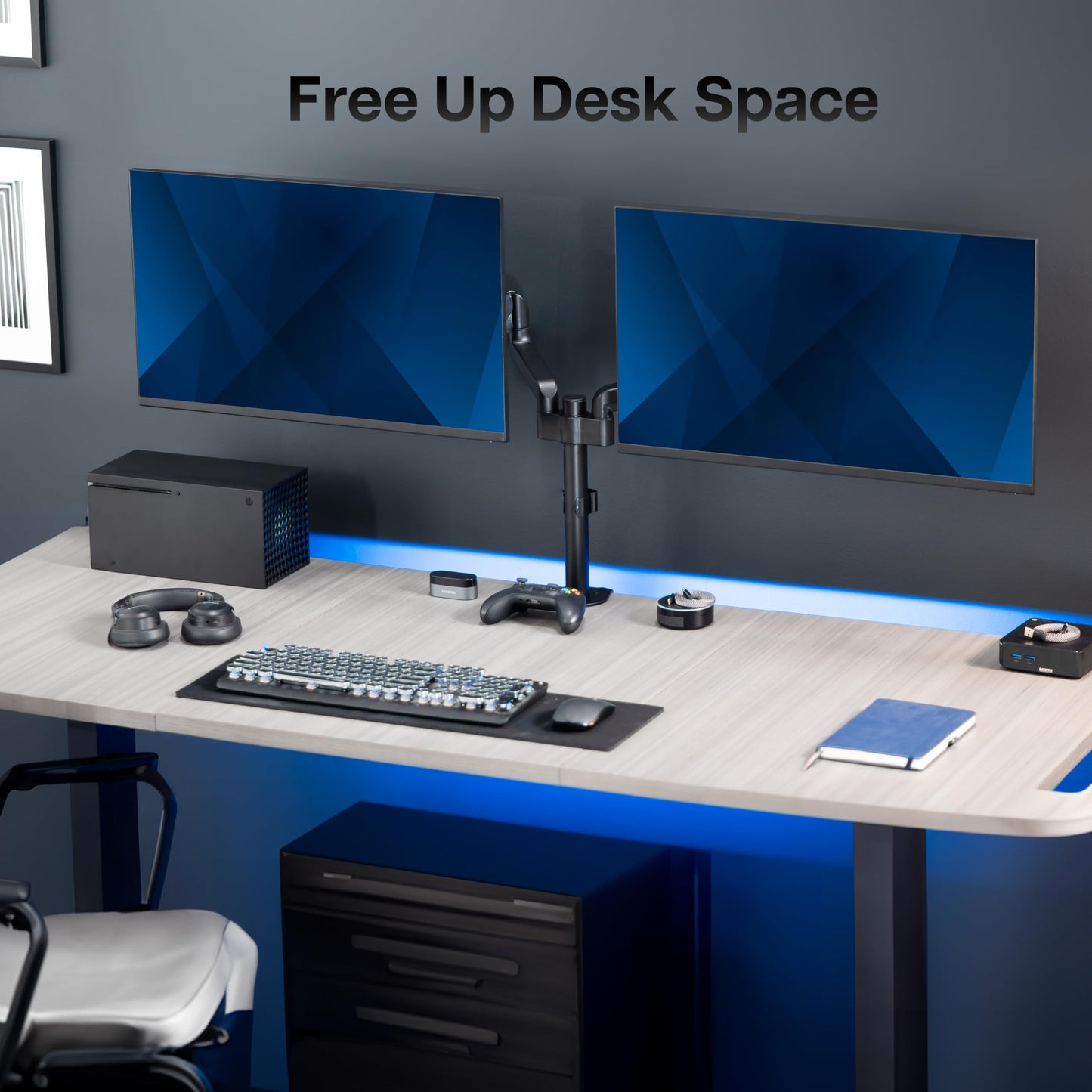 Soporte de Brazo para Monitor Dual VIVO Negro Ajuste Neumático Altura y Movilidad Completa para Hombre
