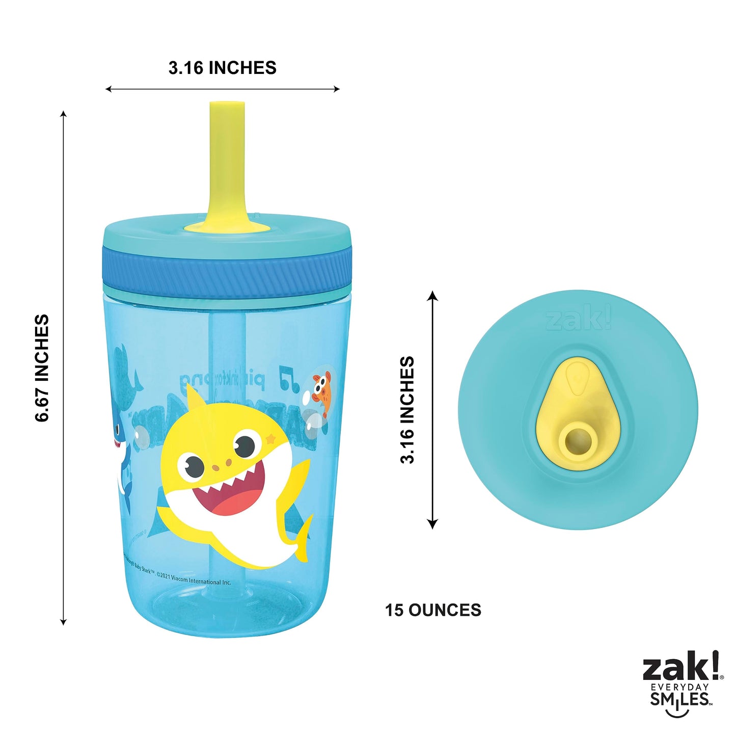 Zak Designs Tiburón bebé de 15 onzas hecho de plástico duradero y silicona, paquete perfecto para niños