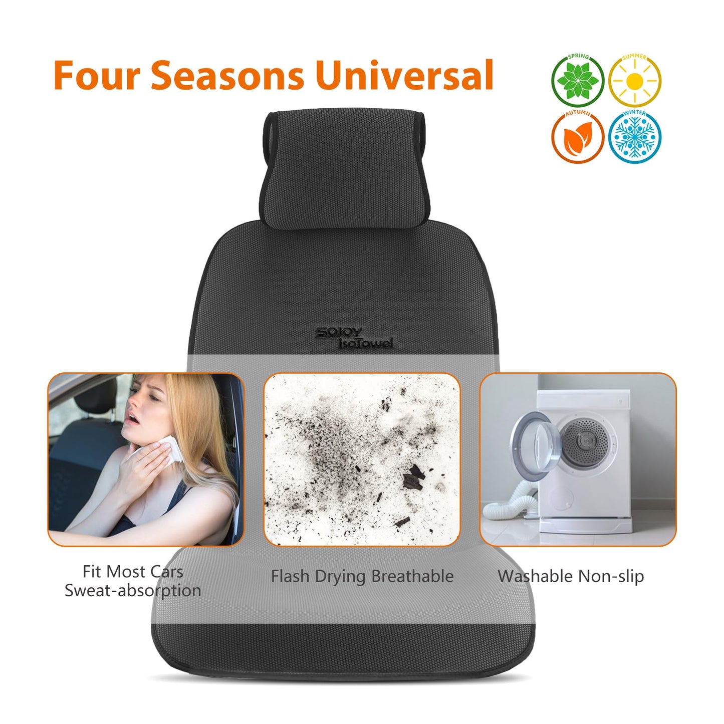 Sojoy IsoTowel Funda para Asiento Delantero de Coche - Protector de Asiento de Coche de Microfibra Absorbe Sudor de Secado Rápido Antideslizante Funda Toalla para Asiento - Tela Panal Cuatro