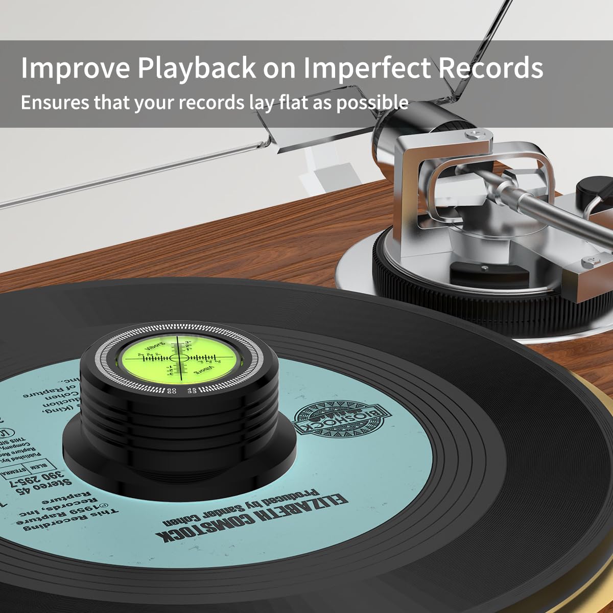 Estabilizador de Peso Viborg Negro con Nivel y Escala Estroboscópica para Fonógrafo