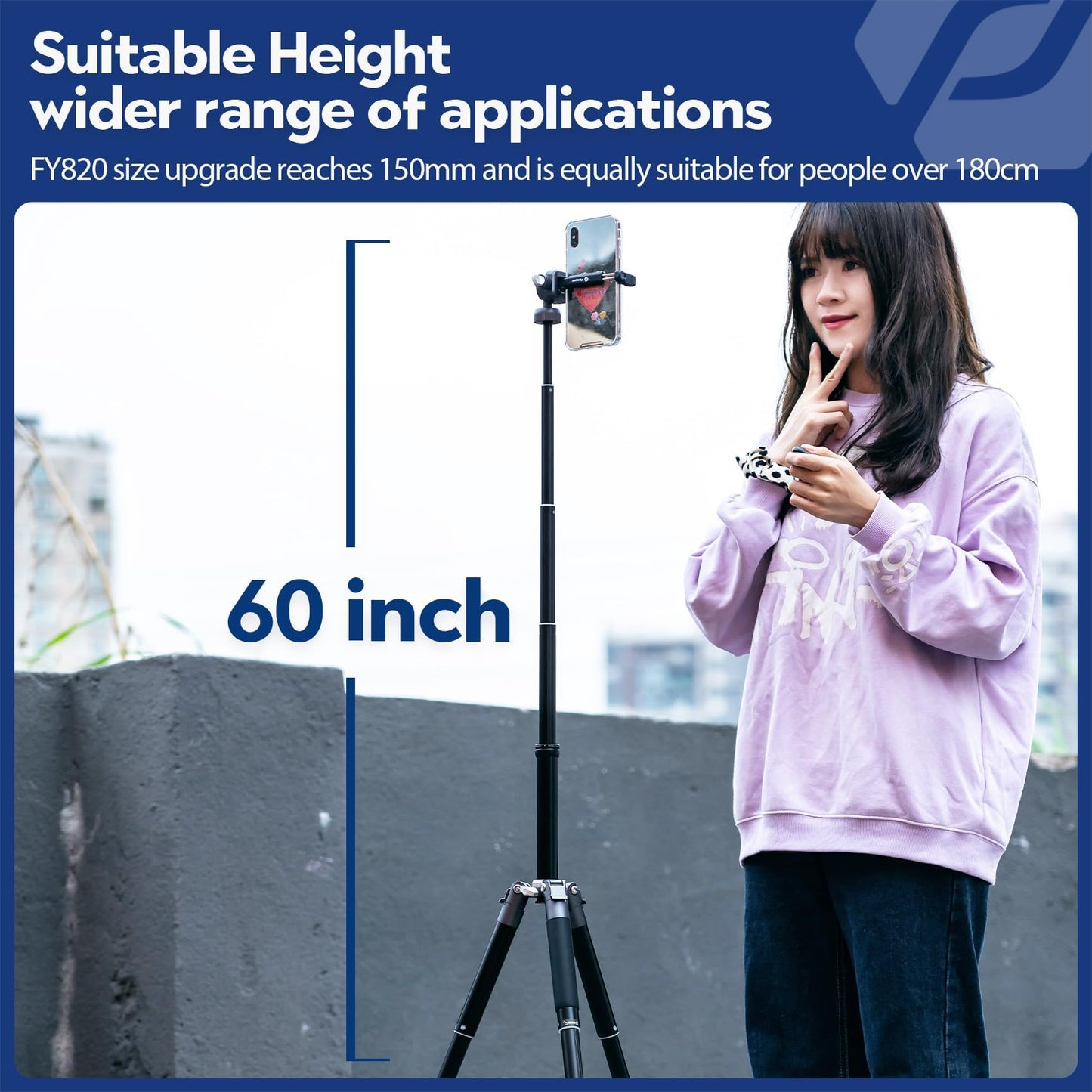 Fotopro Trípode Mini Compacto 55" Cabeza Bola, Soporte Teléfono, Palo Selfie Desmontable, Aluminio Ligero Carga 8.8 lbs, FY810 Negro