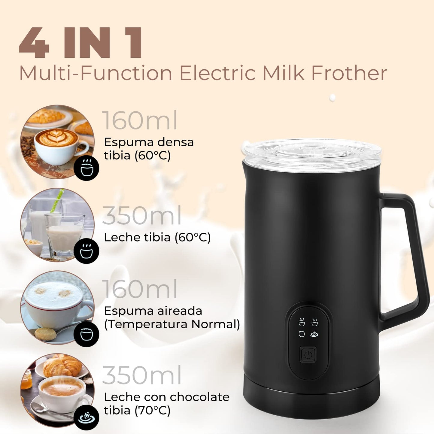 Espumador de Leche Eléctrico Automático 600W para Café, Capuchino y Chocolate Caliente