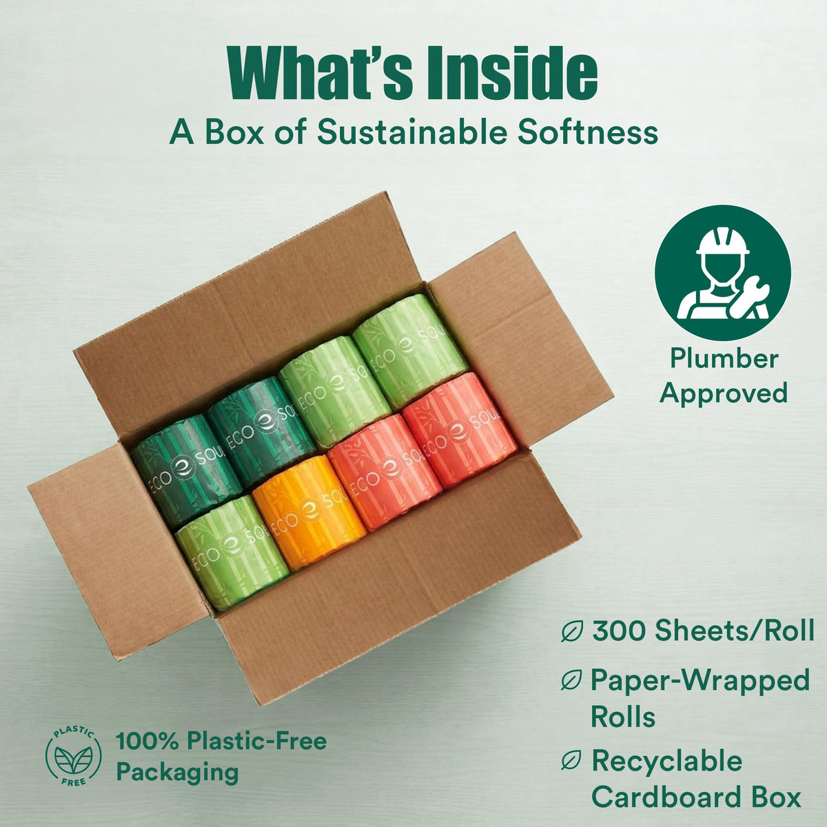 Papel Higiénico ECO SOUL Bamboo Blanco 3 Capas Acolchado Sostenible 36 Rollos Dobles Sin Alérgenos