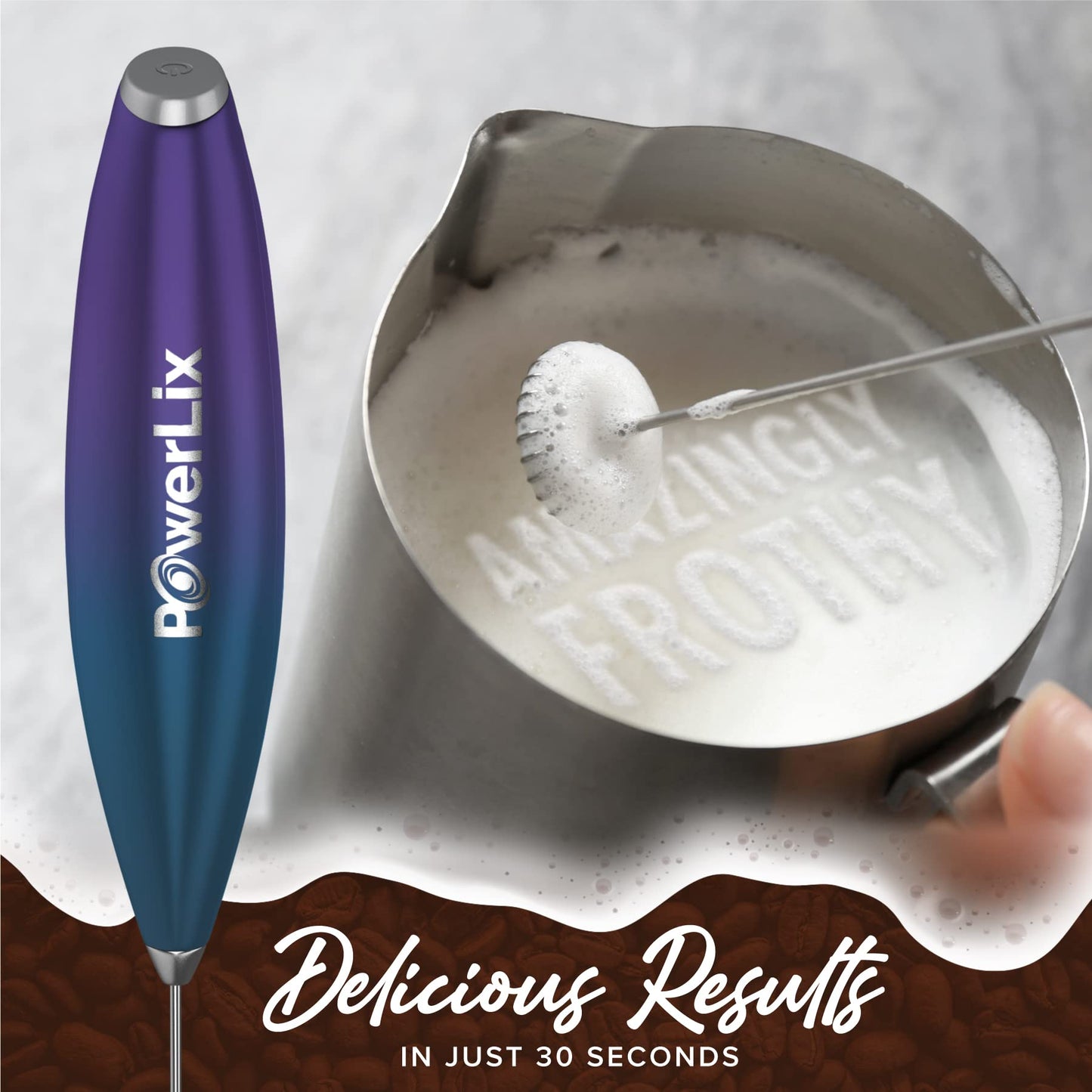 Espumador de Leche PowerLix Negro con Soporte y Pilas para Café