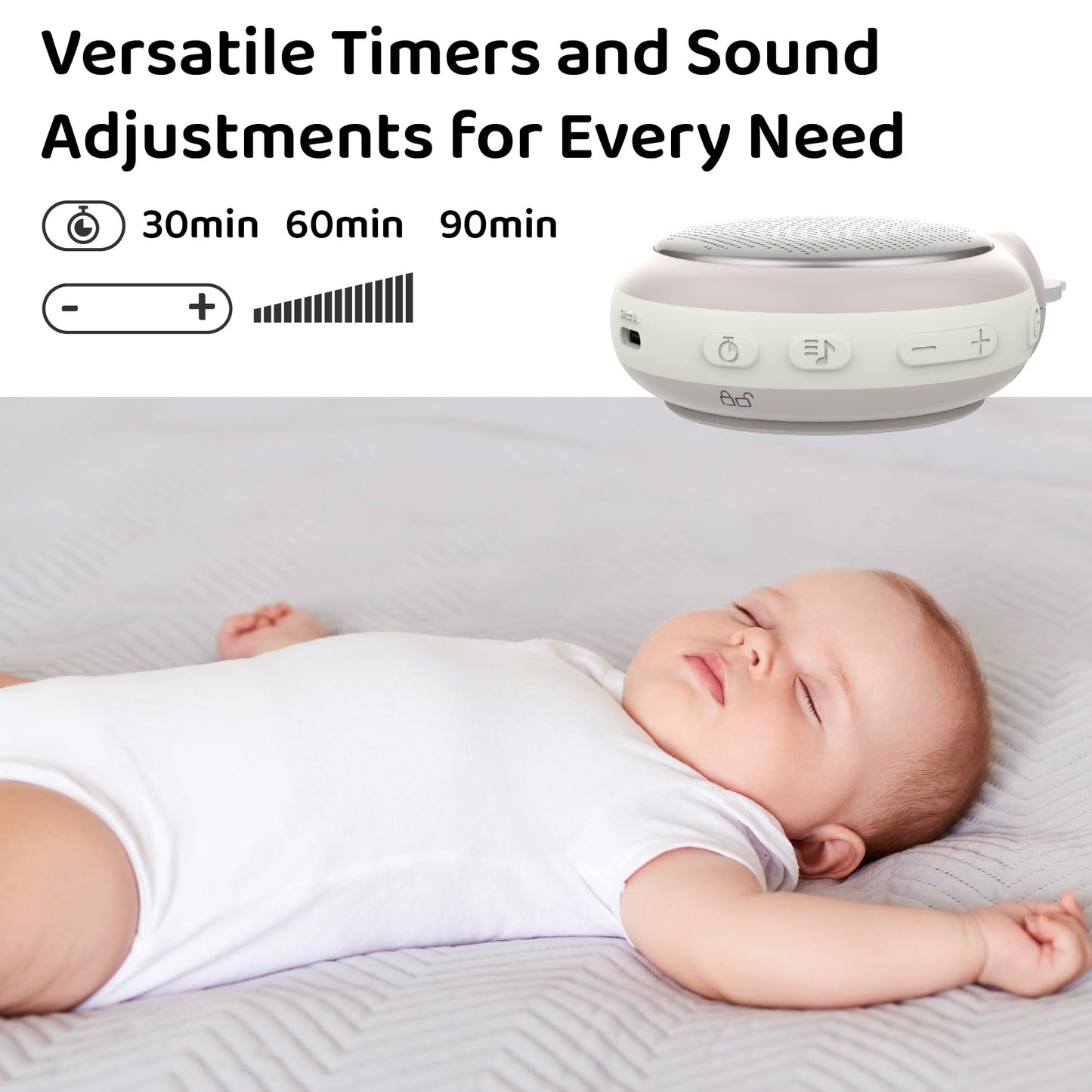 Moonybaby- Máquina de sonido portátil, para calmar el sueño del bebé, 9 sonidos relajantes, ruido blanco, silencio, terapia de sonido y