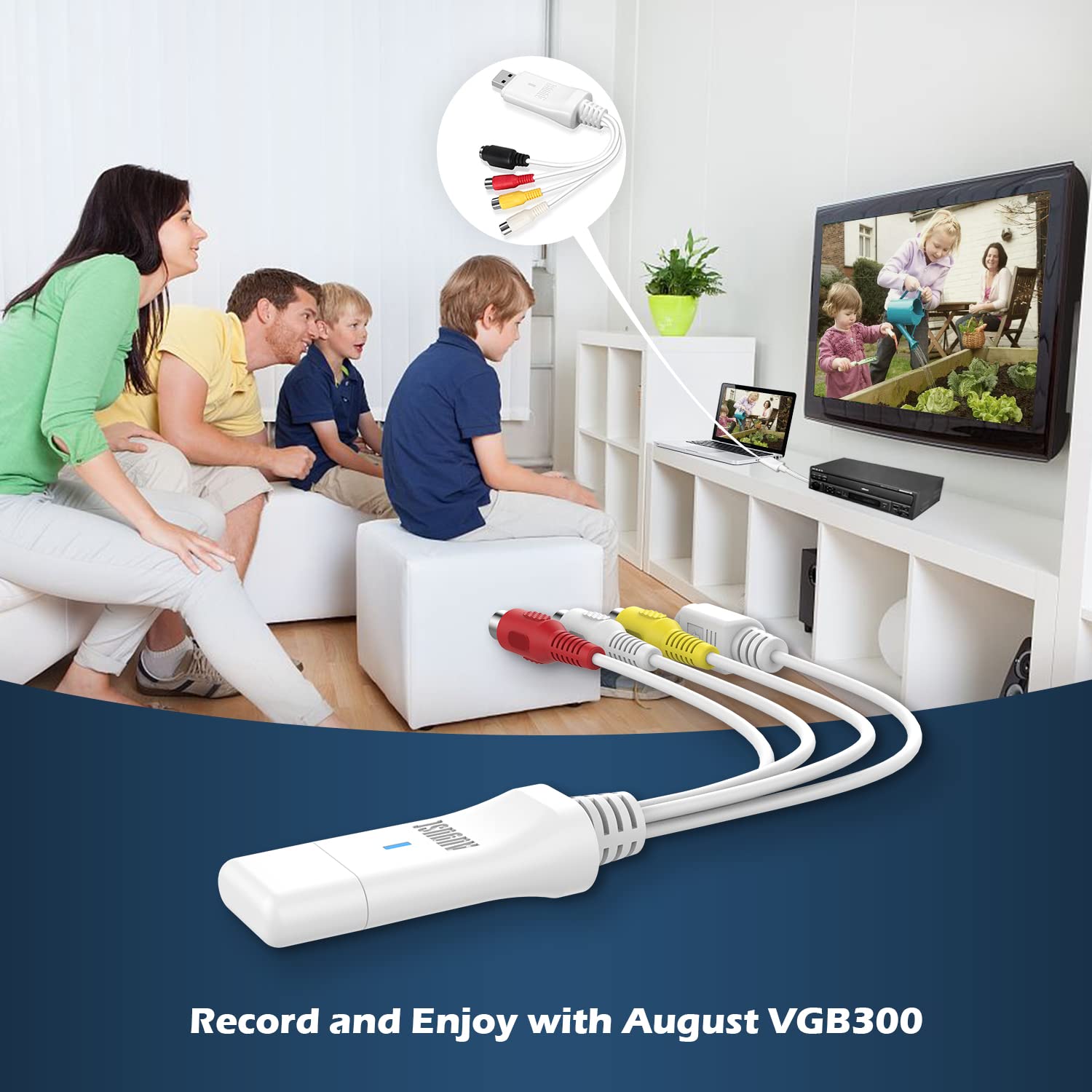 August Tarjeta de Captura de vídeo USB VGB300 - Transferencia VHS Hi8 de 8 mm a PC o Mac Compuesto en o S-Video para videocámaras y grabadora de vídeo VCR/Captura para Xbox 360 y PS3 Gameplay