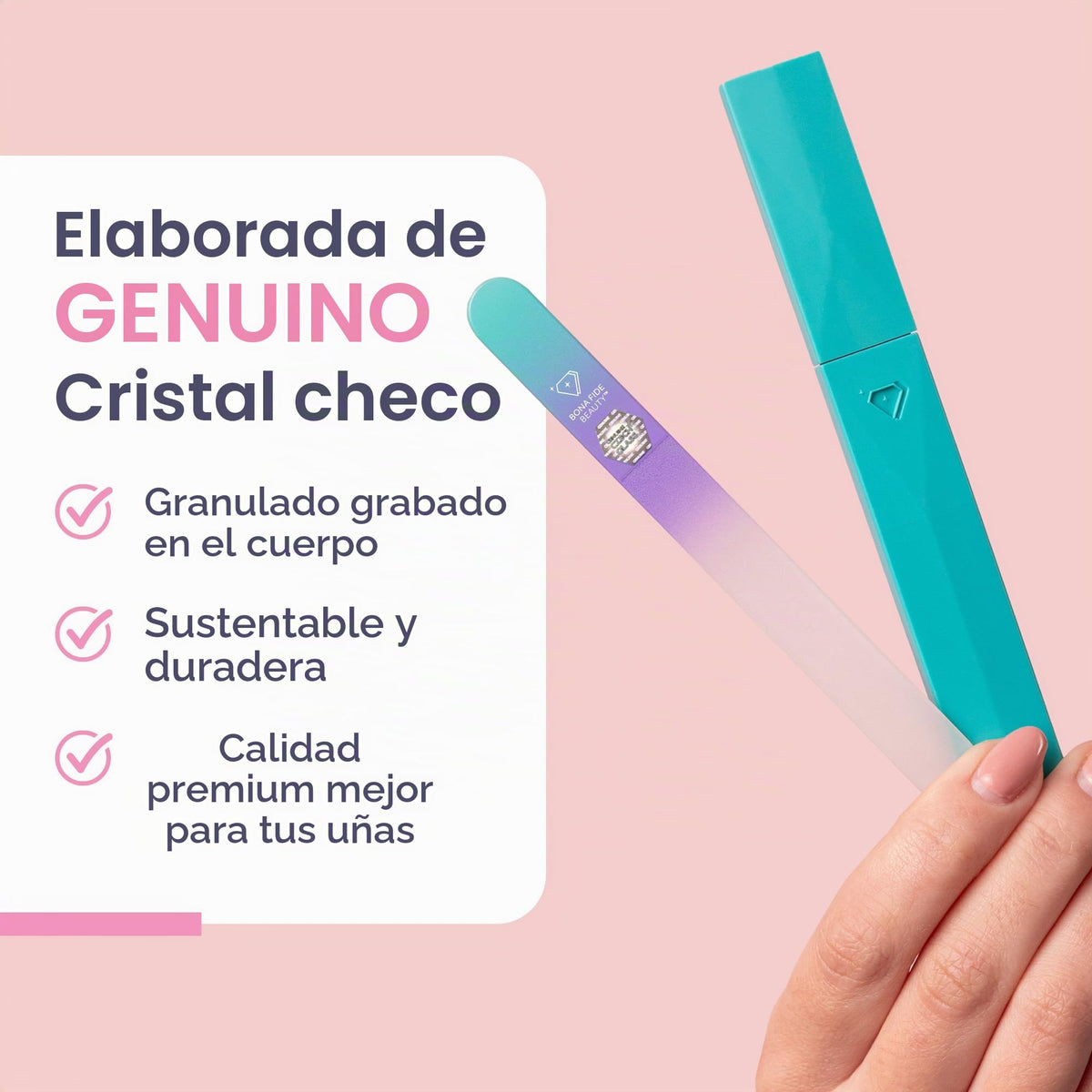 Lima de uñas de cristal con funda, lima de uñas de cristal checo, lima de uñas de manicura para uñas naturales, lima de precisión experta + acabado suave, lima de uñas Bona Fide Beauty Pastel Premium