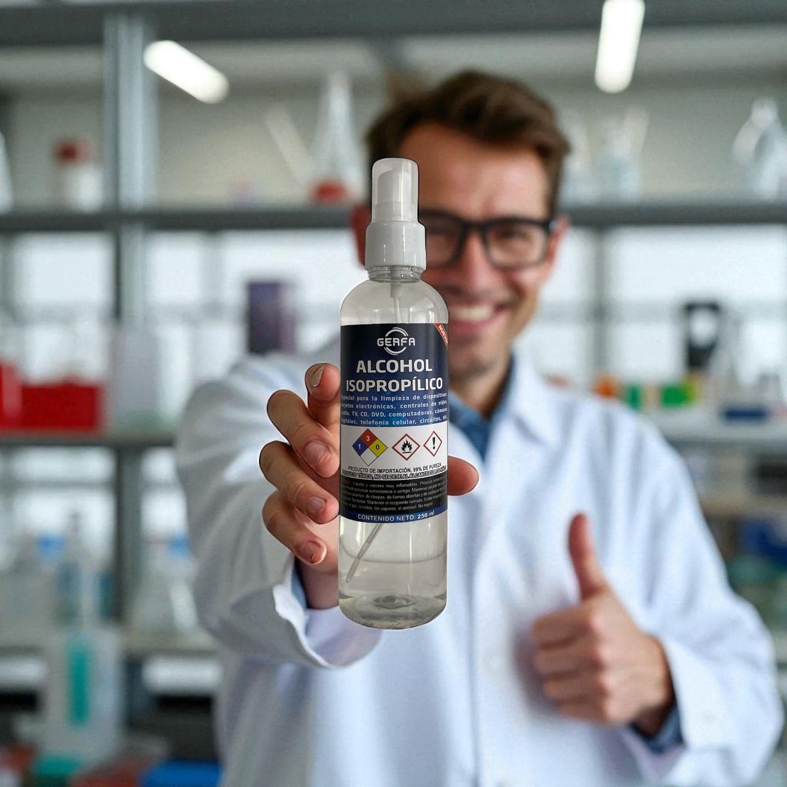 GERFA Alcohol Isopropílico 99% Puro 250ml | Limpieza Electrónica, Dispositivos, Lentes, Circuitos y Más | Evaporación Rápida y Libre de Residuos
