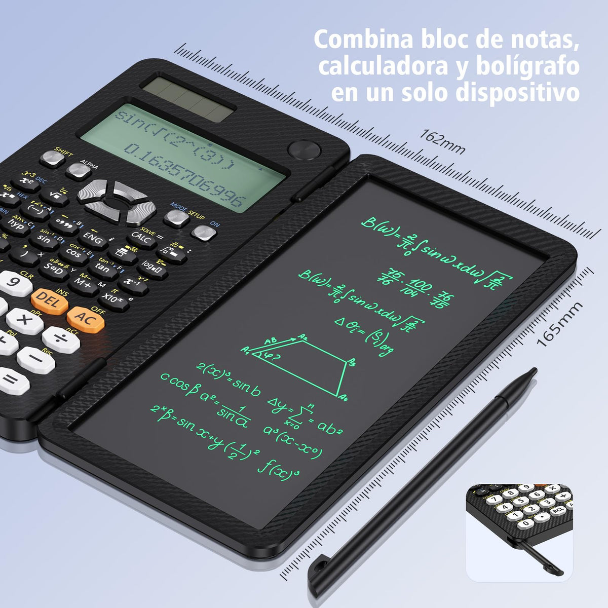 Calculadora Científica ROATEE 991ES Negra Recargable Plegable con Bloc de Notas para Estudiantes de Secundaria