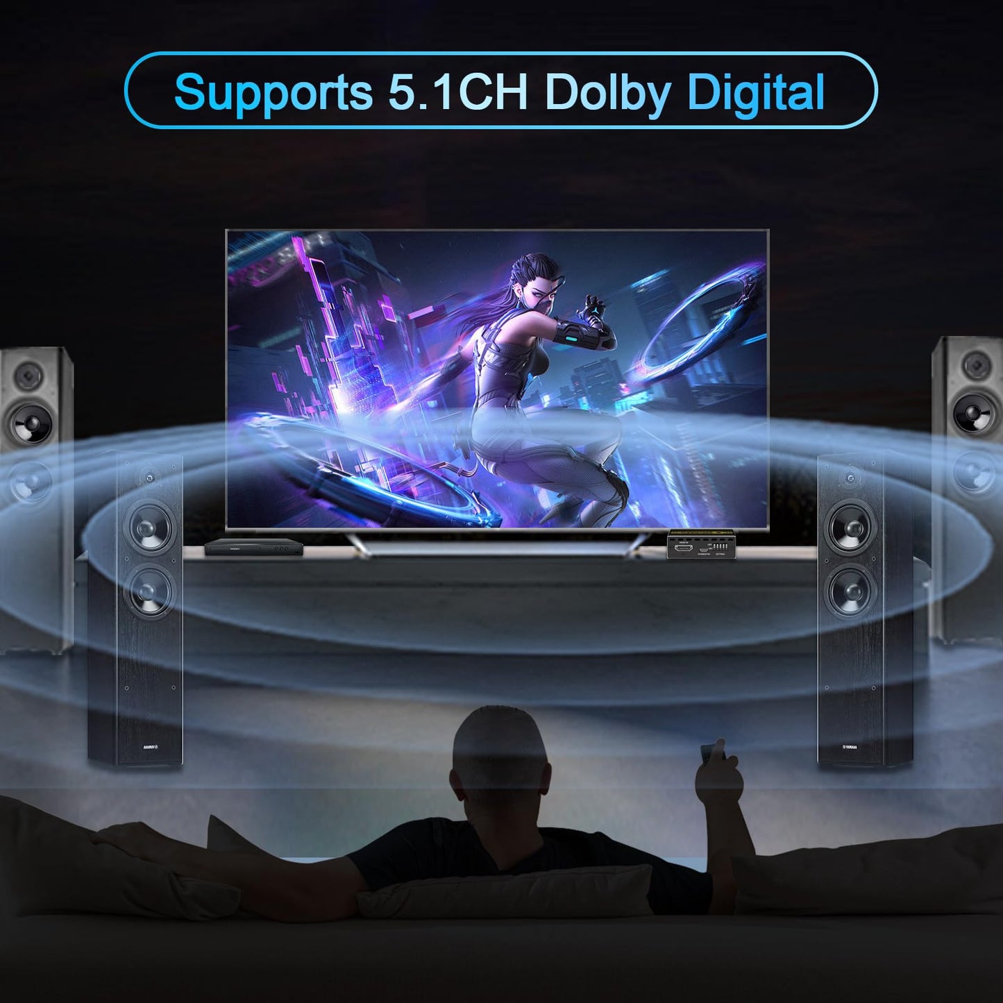 Divisor HDMI 1x1 extractor de audio 4K 60Hz Atmos CEC EDID/Down-Scale/HDCP interruptor compatible con varios videos, SPDIF 5.1CH Toslink óptico, ruptura de audio estéreo, repetidor HDMI