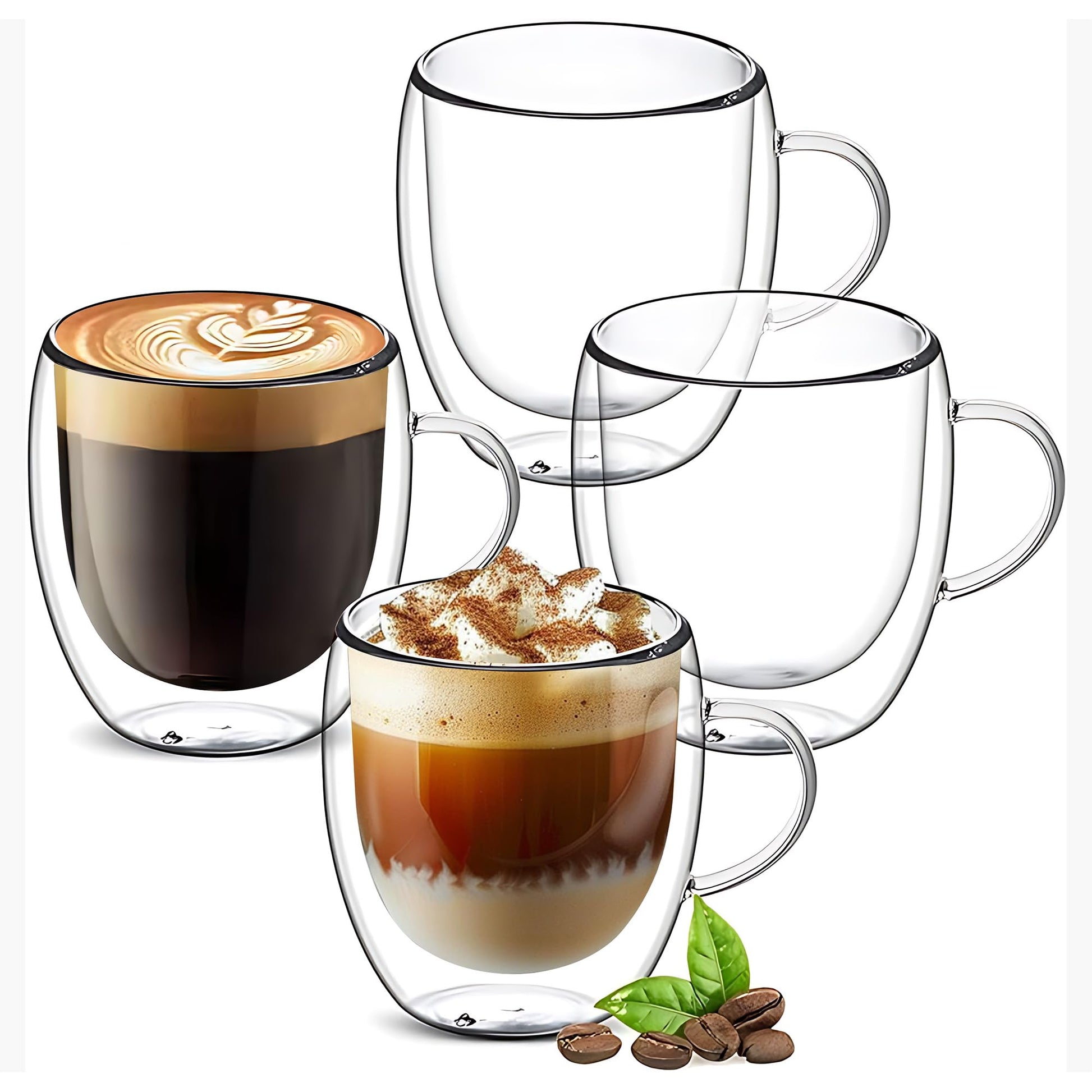 Tazas de Café YMMIND Vidrio Transparente Doble Pared con Asa para Bebidas Calientes y Frías