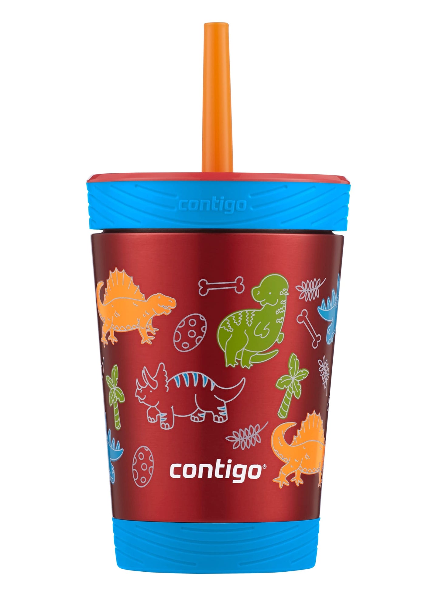 Contigo - Vaso a prueba de derrames para niños, con popote y tapa a prueba de fugas, botella de agua de acero inoxidable aislada al aspiradora de 12 onzas para niños, apto para lavaplatos y se adapta