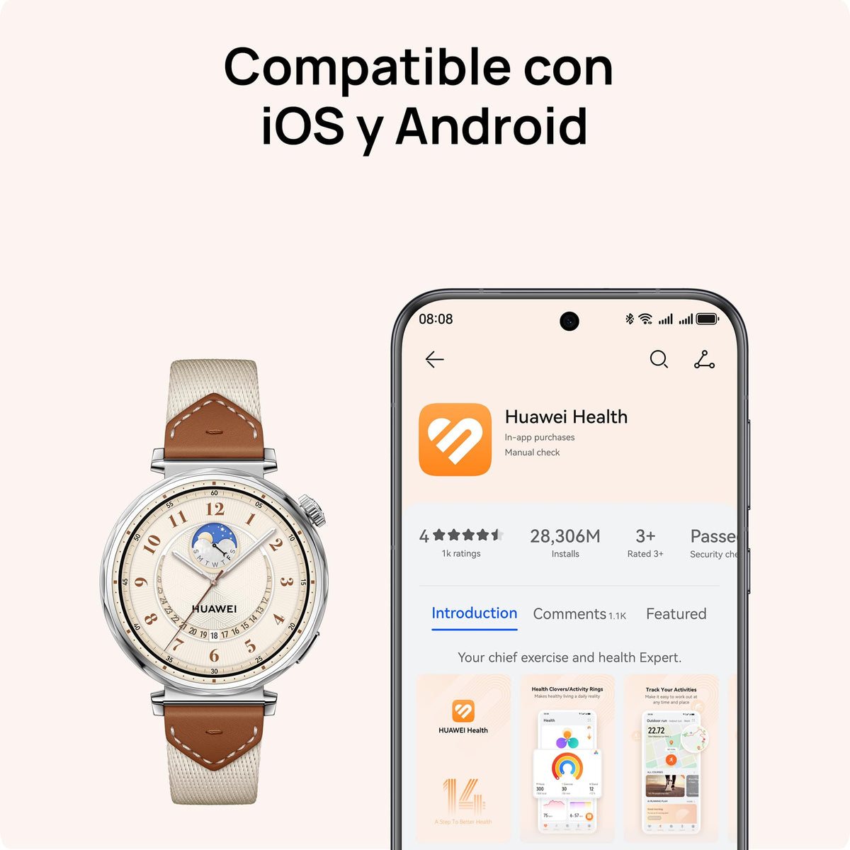 Smartwatch HUAWEI Watch GT 5 Café Diseño Afilado con GPS y 7 Días de Batería