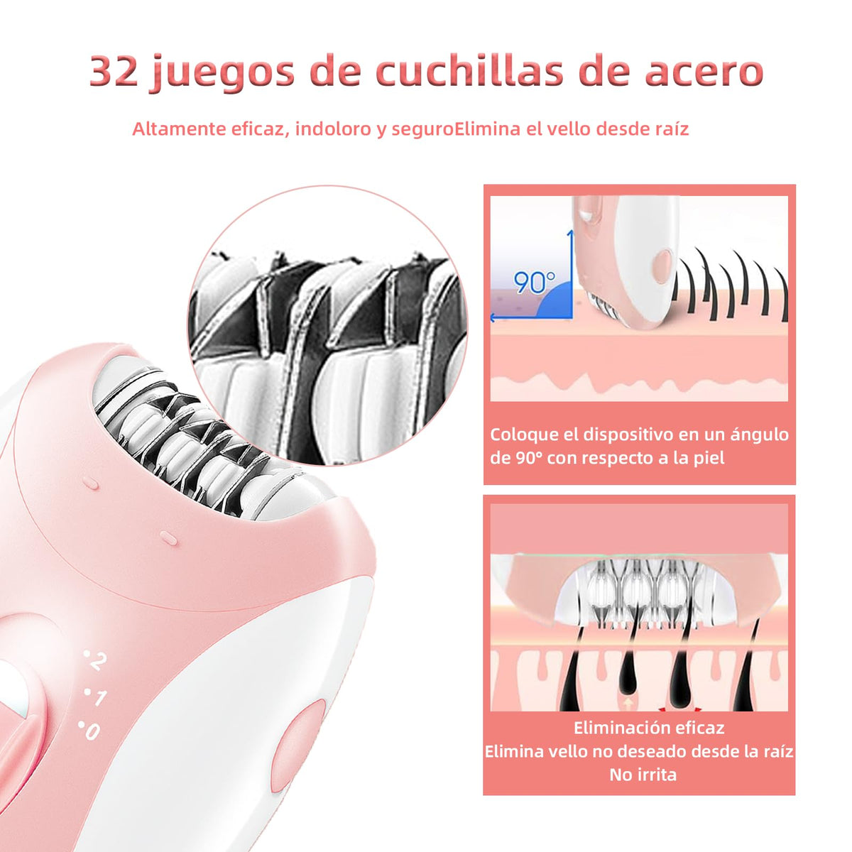 Maquina Depiladora Mujer, Rasuradora mujer eléctrica impermeable IPX5, Depiladora electrica portátil, Para depilación indolora de axilas, brazos, piernas, labios y todo cuerpo.